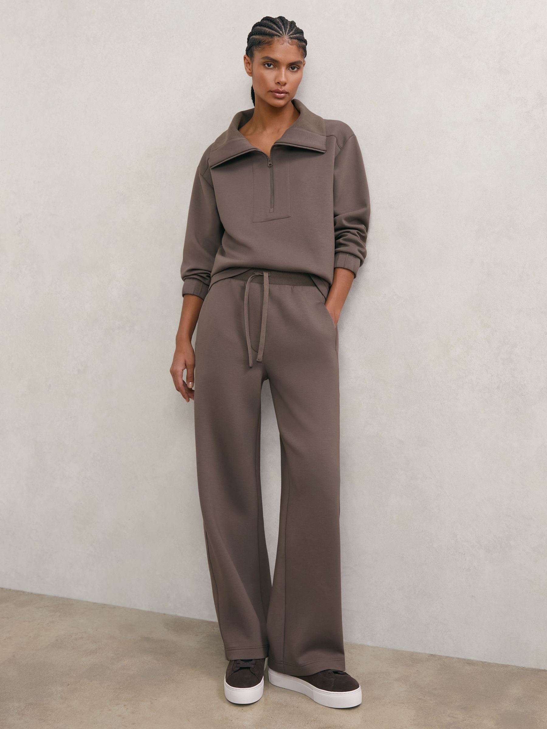 Petite Premium Interlock Wide-Leg Joggers in Taupe Brown - image 2