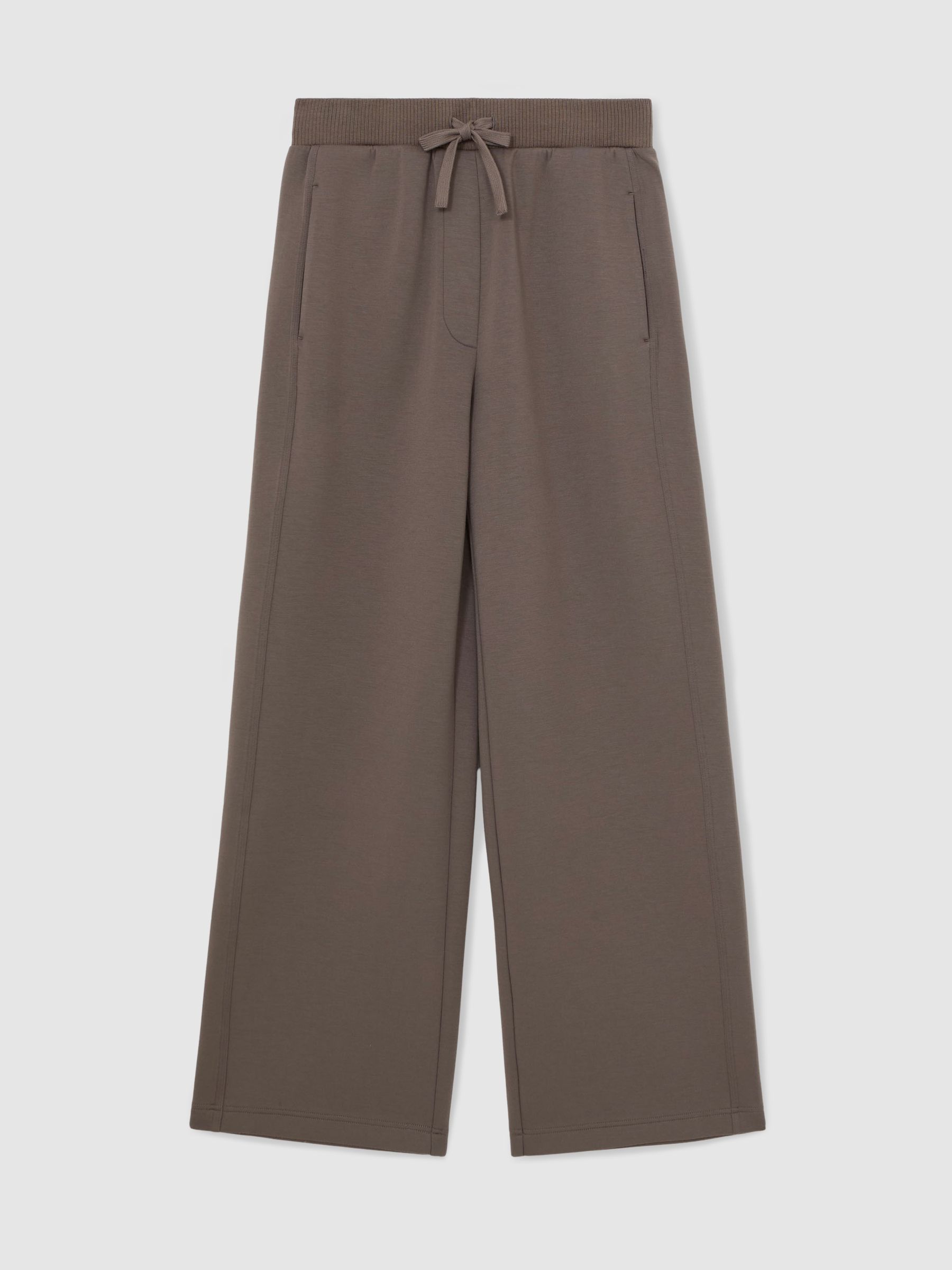 Petite Premium Interlock Wide-Leg Joggers in Taupe Brown - image 1