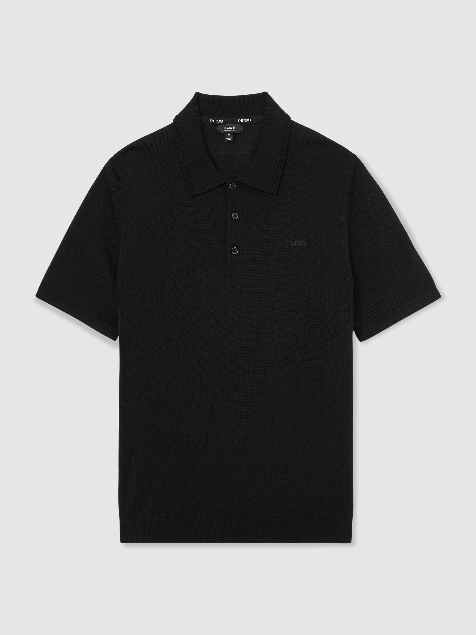 Merino Wool Logo Polo Shirt in Black - Image 2 of 6