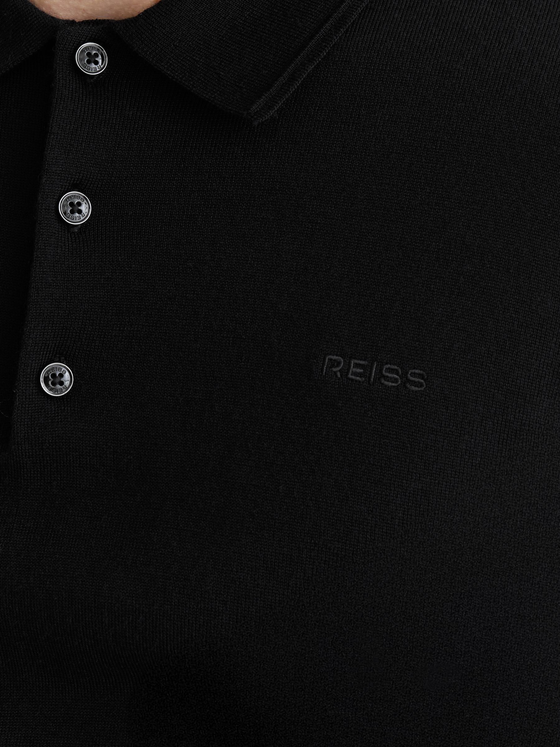Merino Wool Logo Polo Shirt in Black - Image 4 of 6
