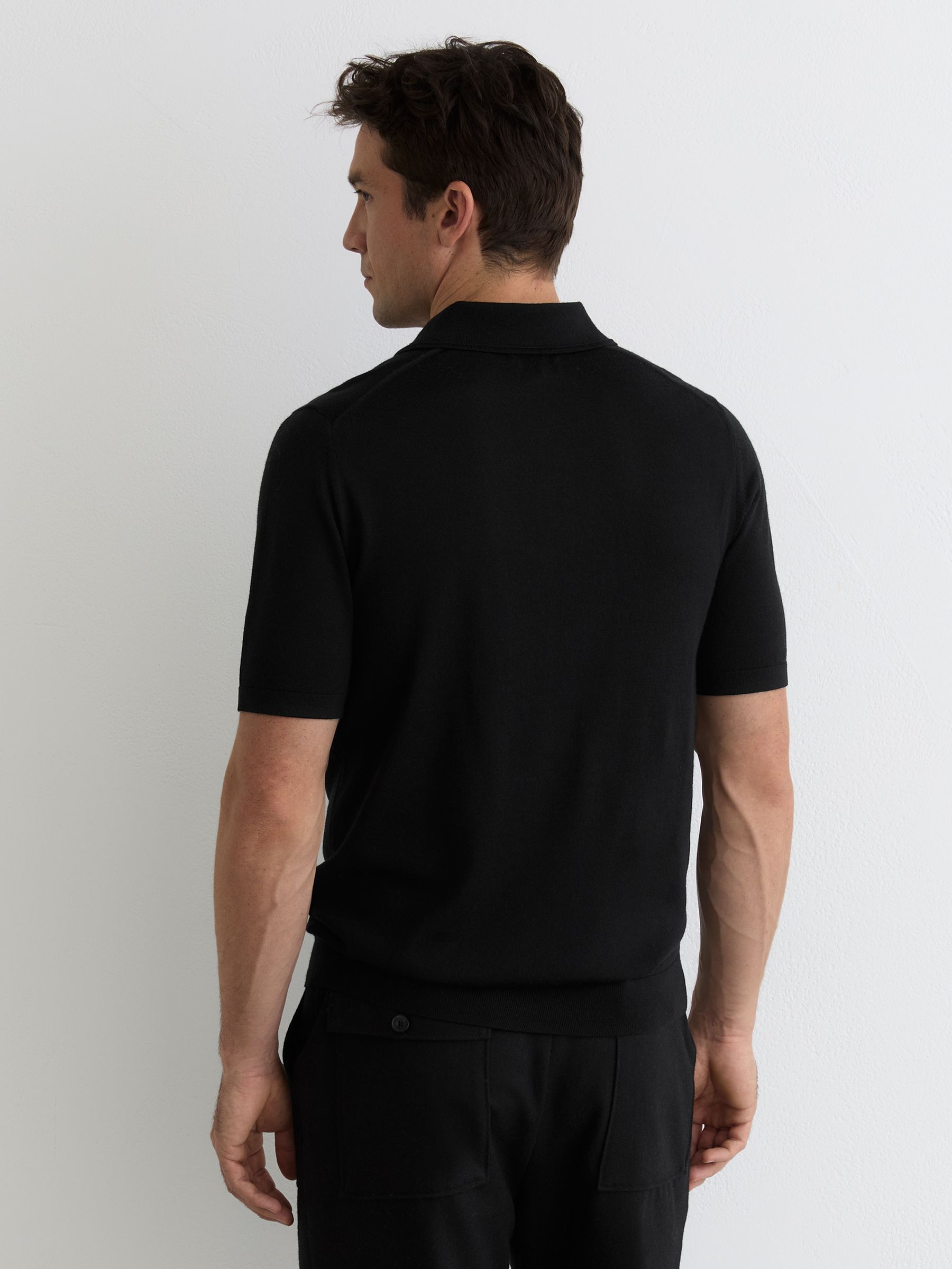 Merino Wool Logo Polo Shirt in Black - Image 5 of 6