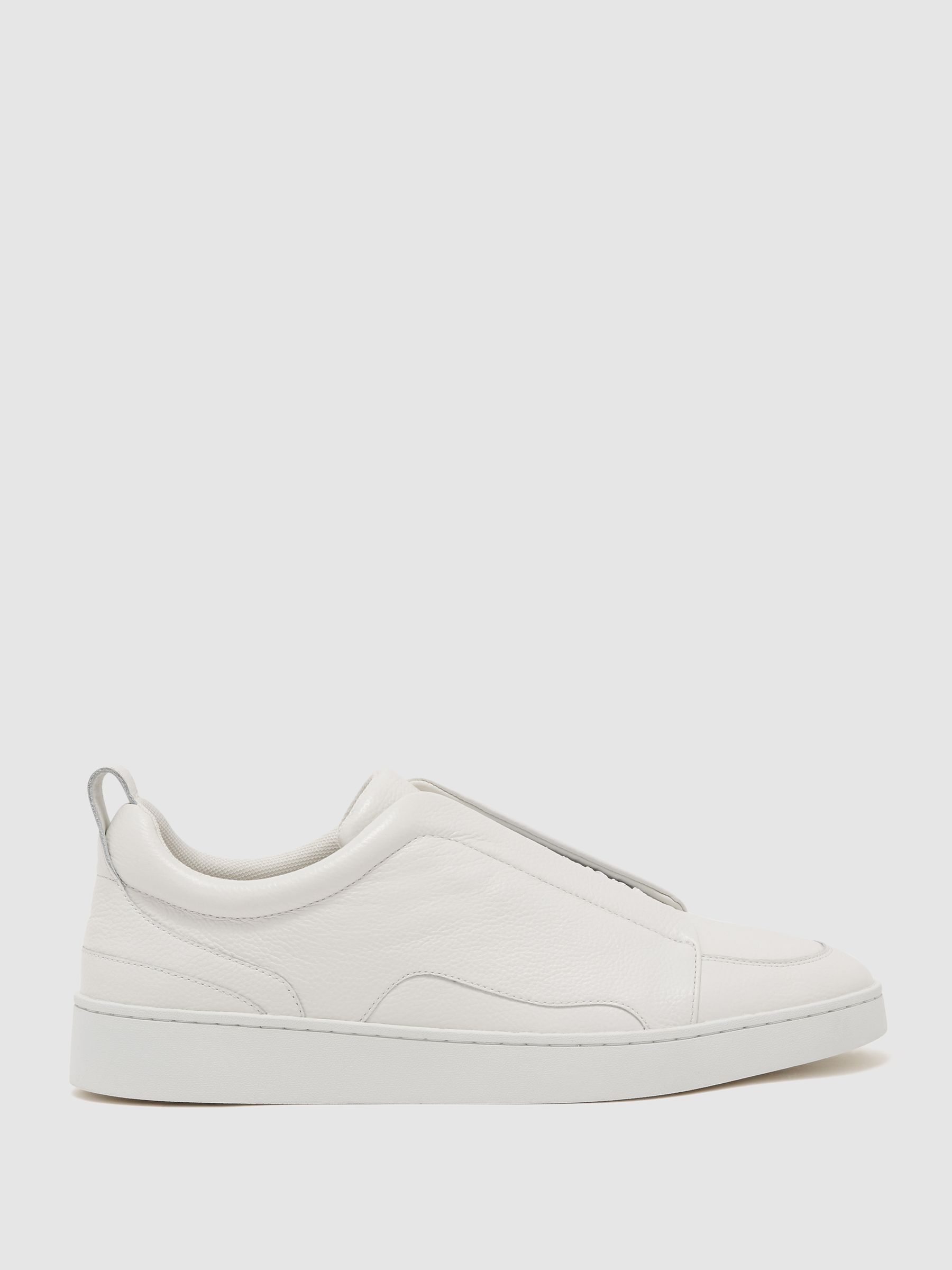 Bonded-Leather Elasticated Trainers in Optic White - Image 1 of 5