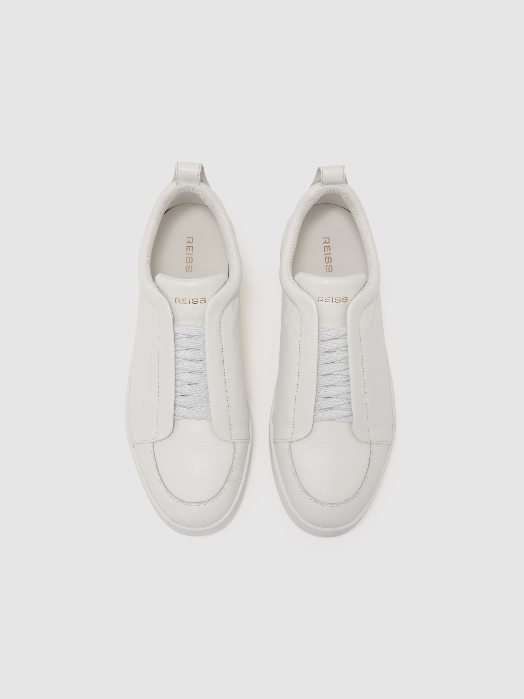 Bonded-Leather Elasticated Trainers in Optic White - Image 3 of 5