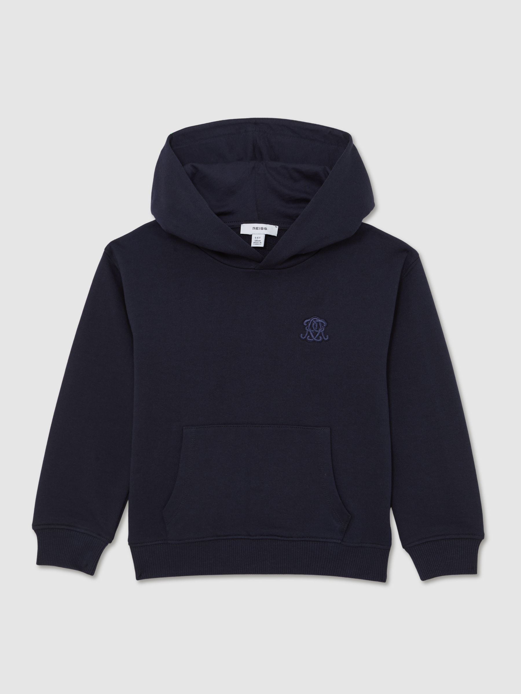 3-9 yrs Monogram Embroidered Relaxed Hoodie in Navy Blue - Image 2 of 6