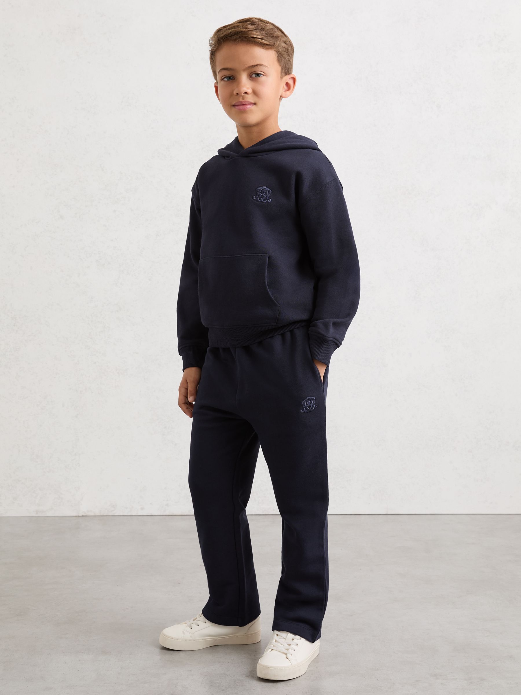 3-9 yrs Monogram Embroidered Relaxed Hoodie in Navy Blue - Image 3 of 6