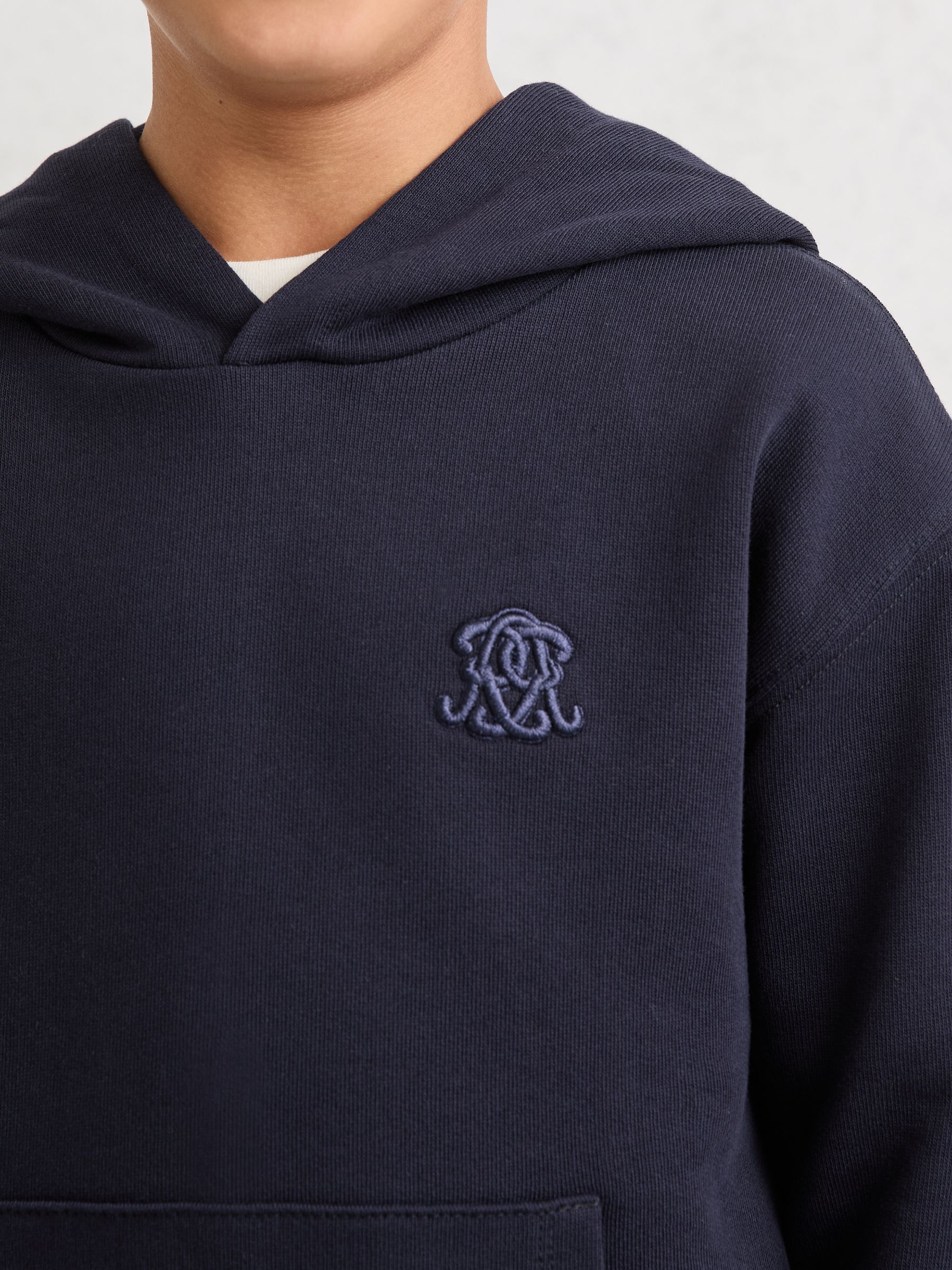 3-9 yrs Monogram Embroidered Relaxed Hoodie in Navy Blue - Image 4 of 6