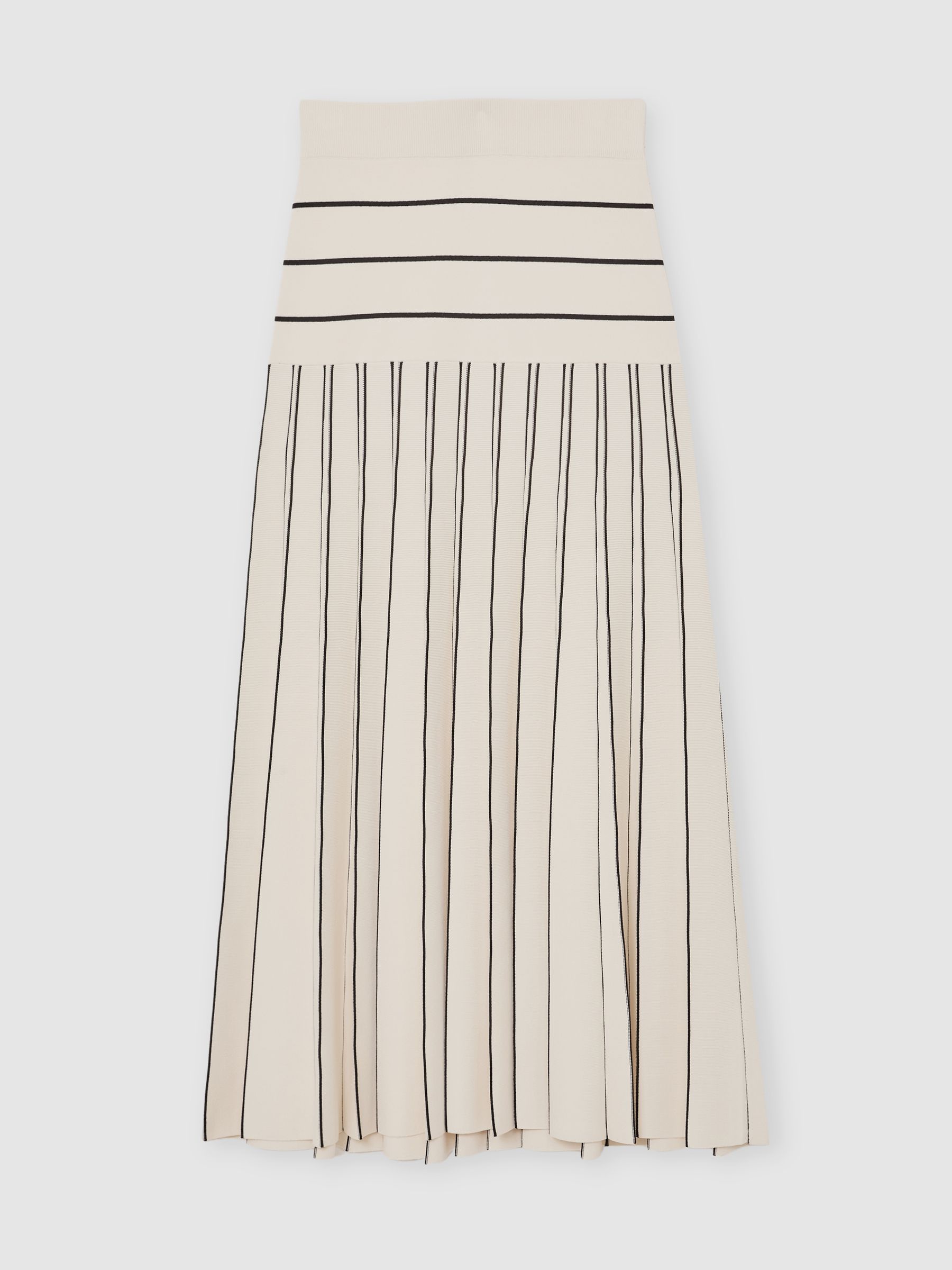 Knitted Stripe Pleated Midi Skirt in Ivory/Black - image 1