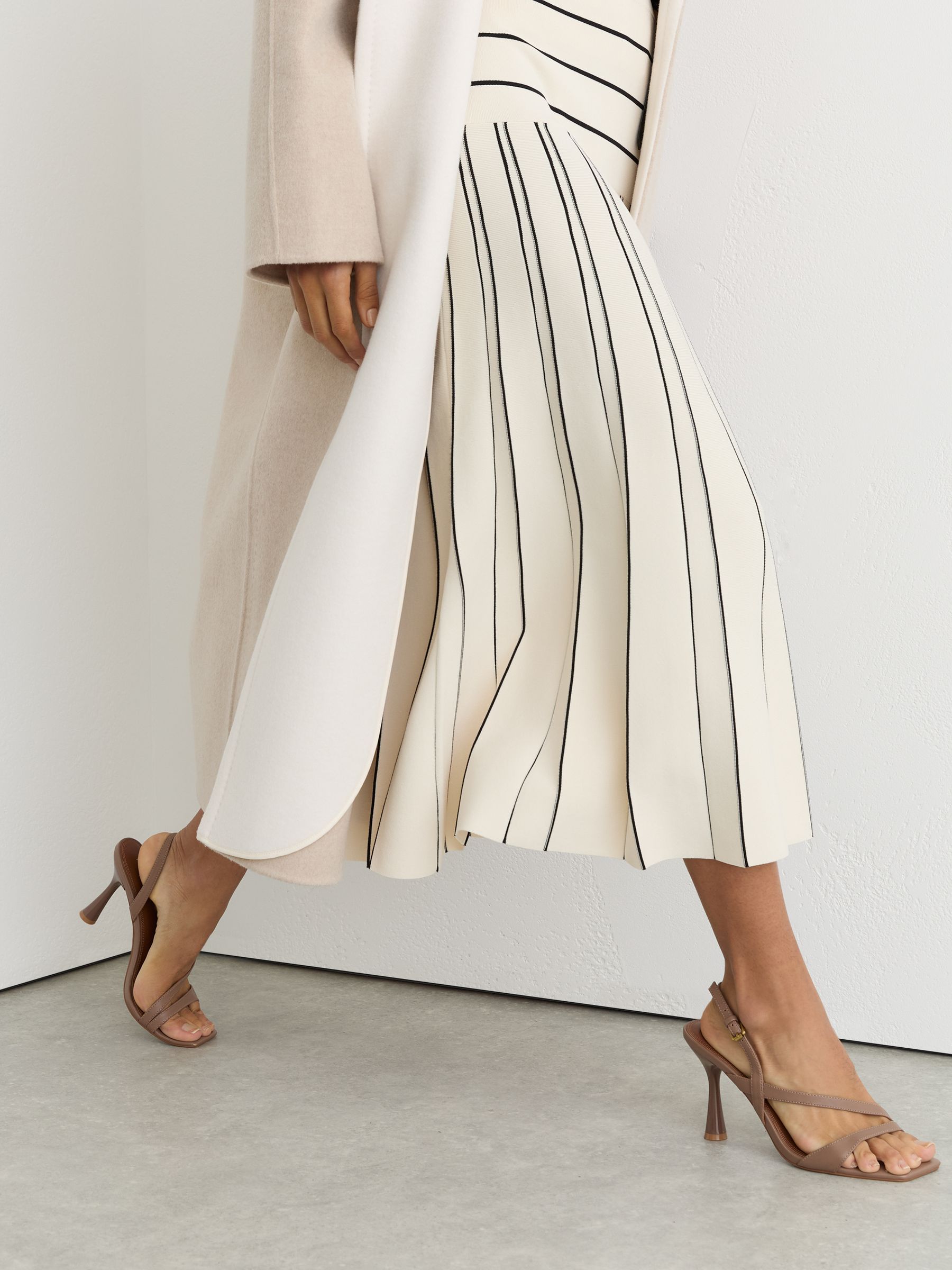 Knitted Stripe Pleated Midi Skirt in Ivory/Black - image 4