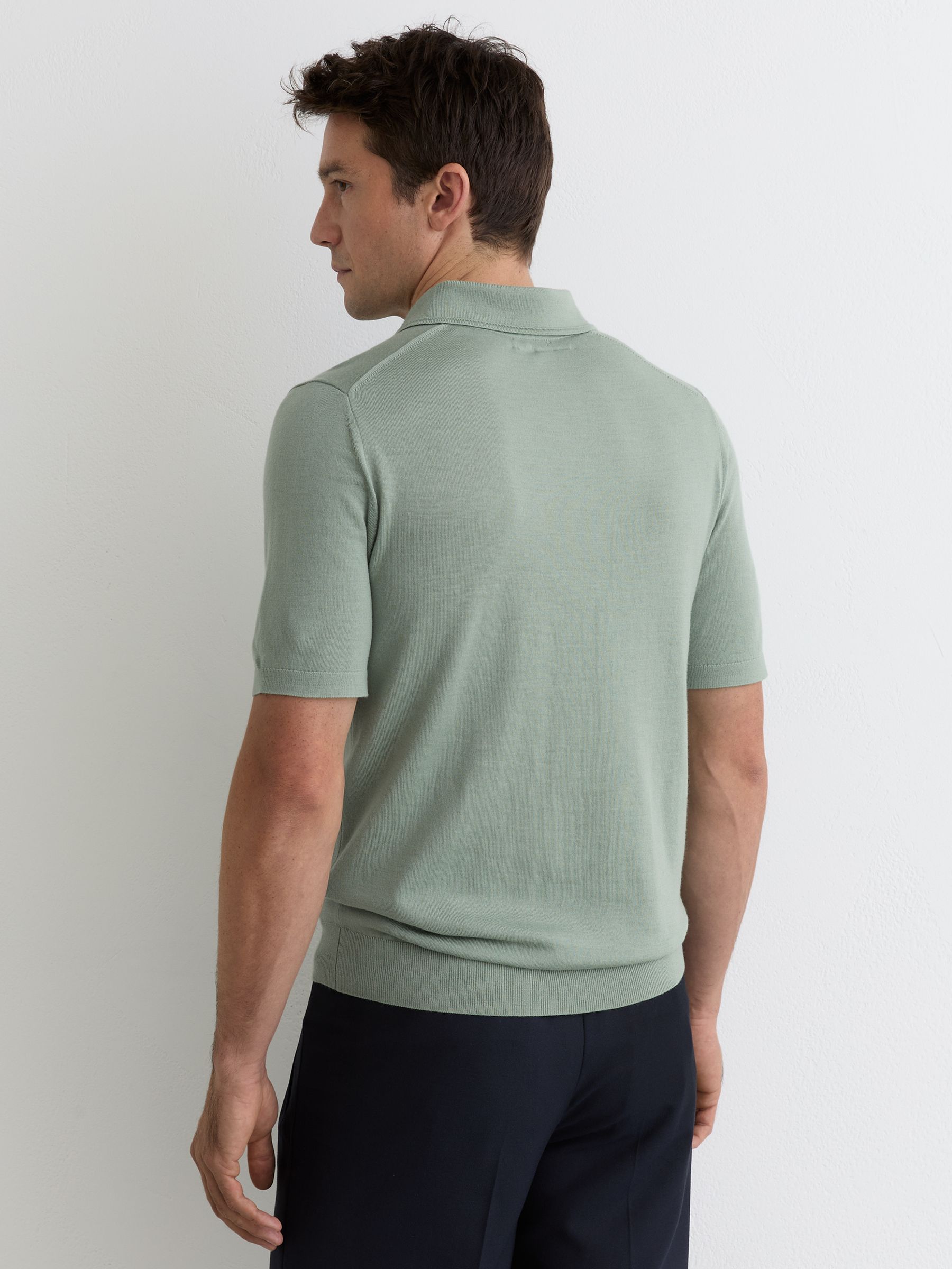 Merino Wool Logo Polo Shirt in Light Sage Green - Image 4 of 5