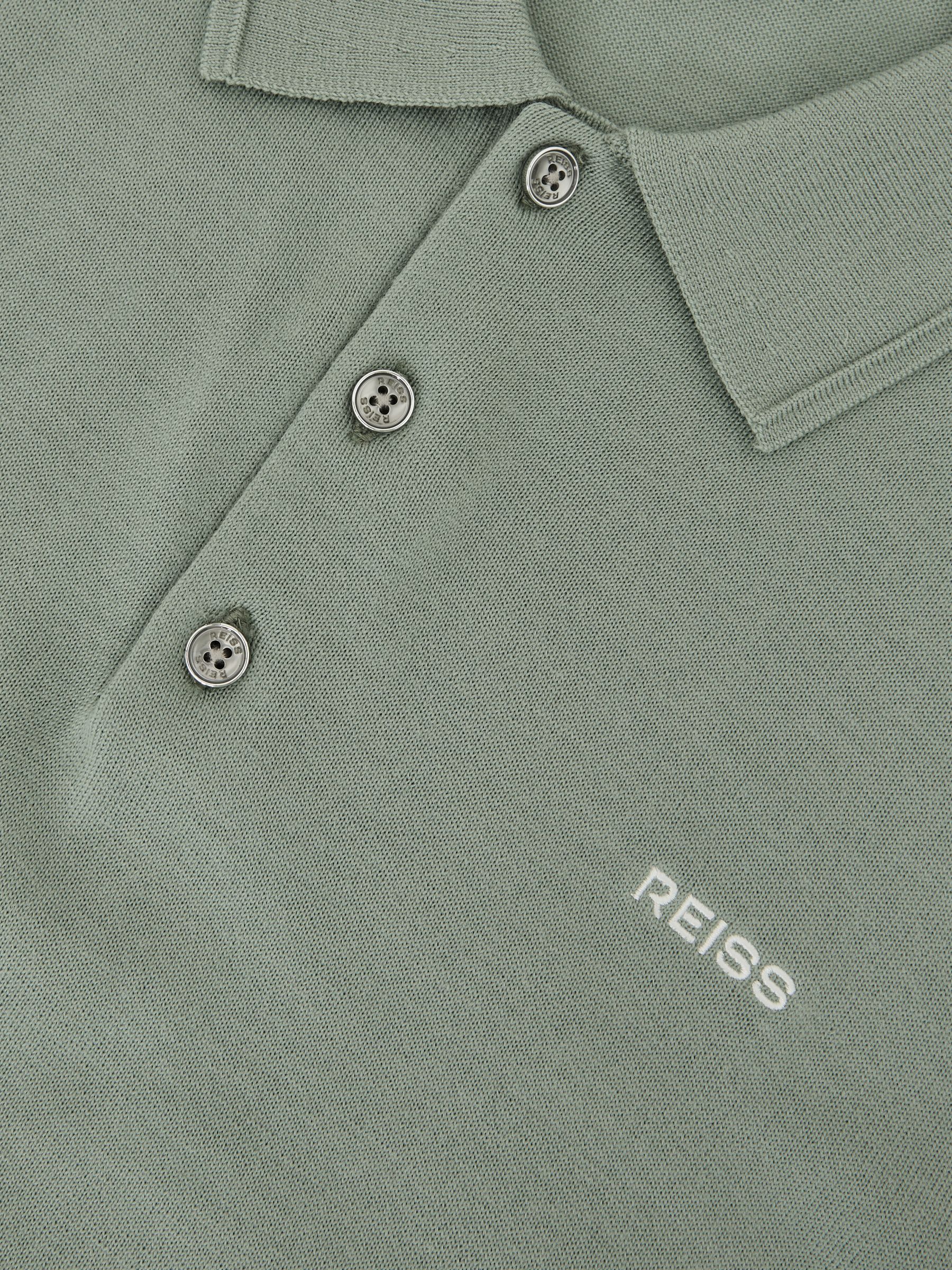 Merino Wool Logo Polo Shirt in Light Sage Green - Image 5 of 5