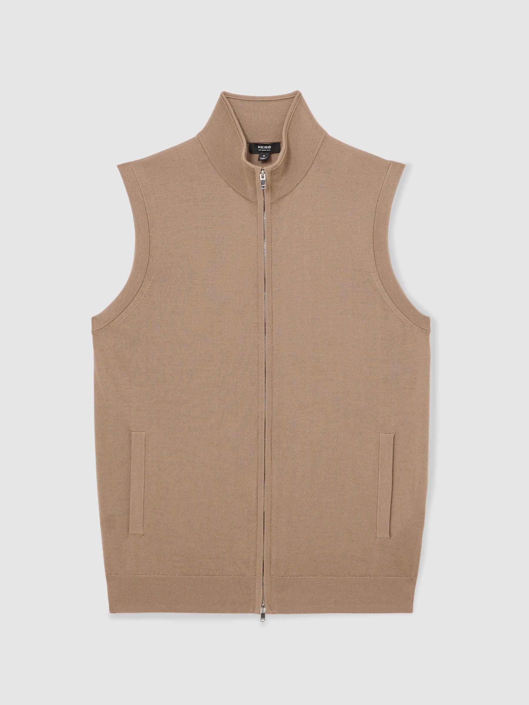 Wool Zip-Through Gilet in Camel Brown - image 1