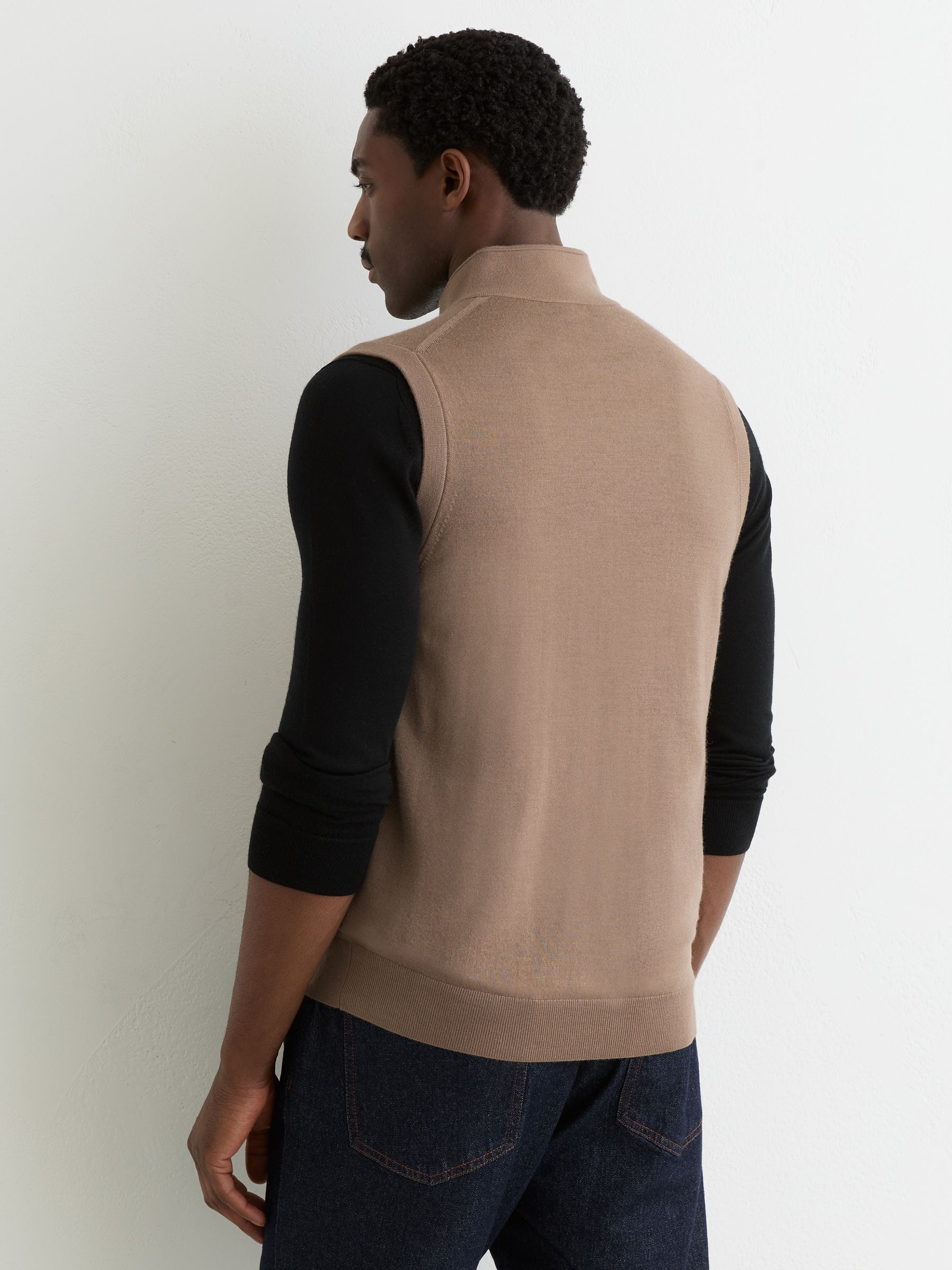 Wool Zip-Through Gilet in Camel Brown - image 4