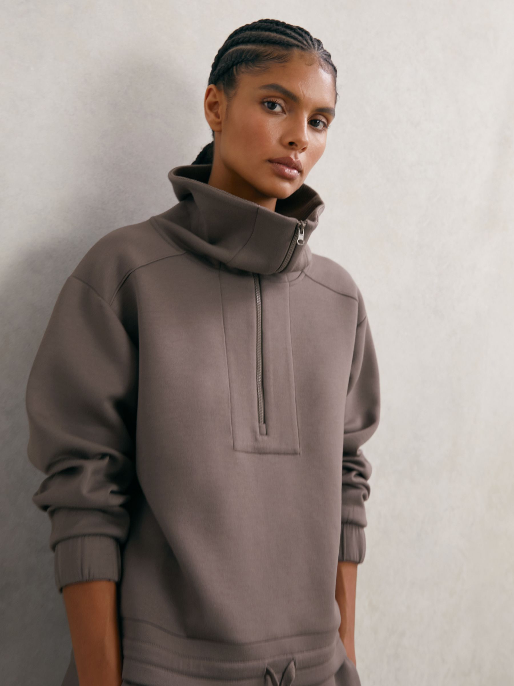 Premium Interlock Half-Zip Sweatshirt in Taupe Brown - image 2