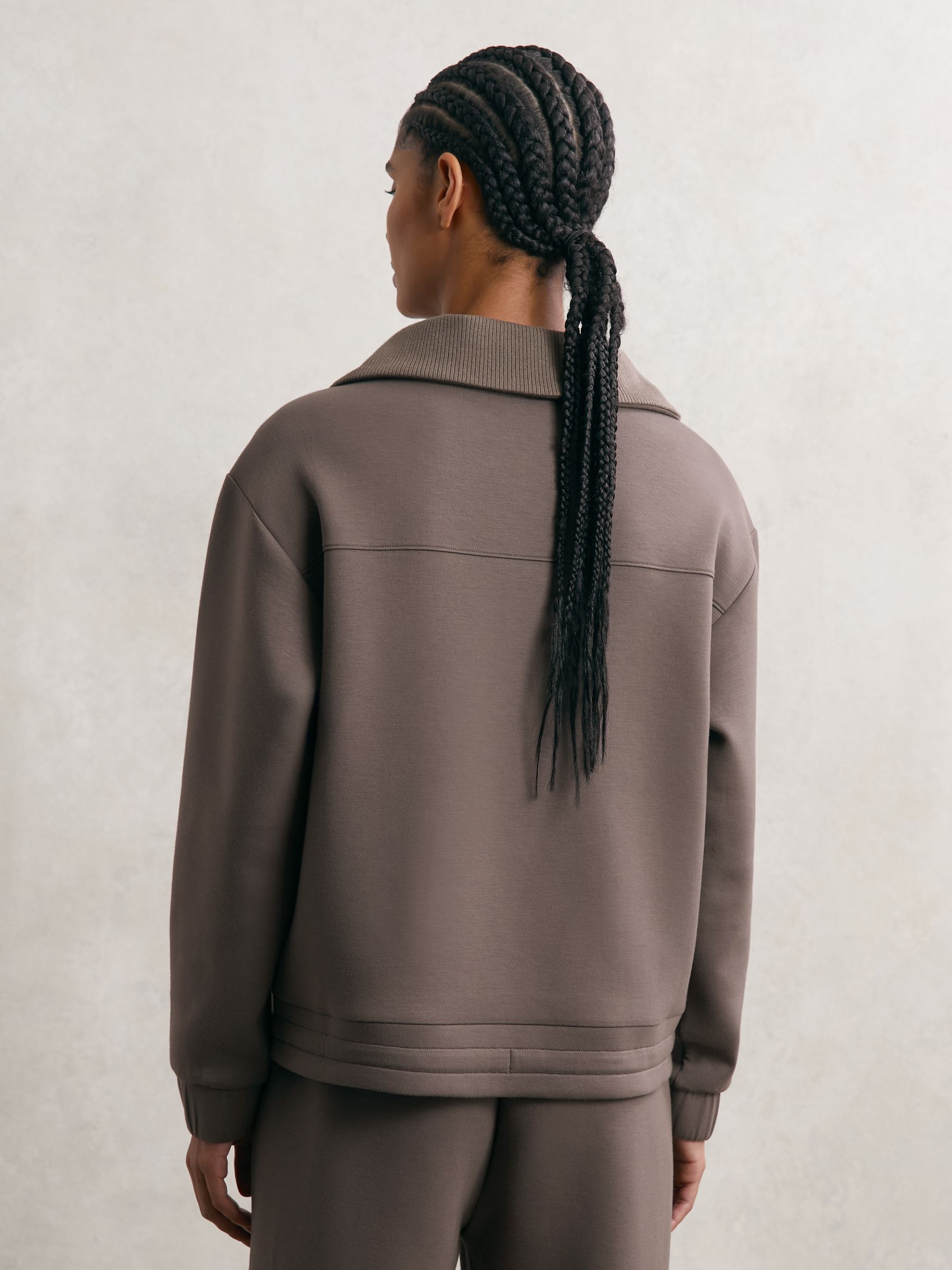 Premium Interlock Half-Zip Sweatshirt in Taupe Brown - image 5