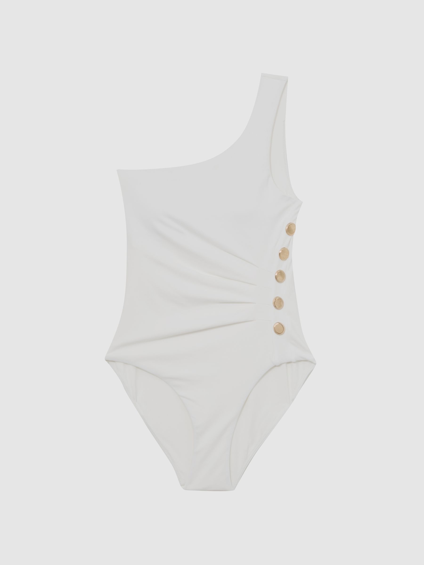 One-Shoulder Button-Detail Swimsuit in Ivory - Image 2 of 6