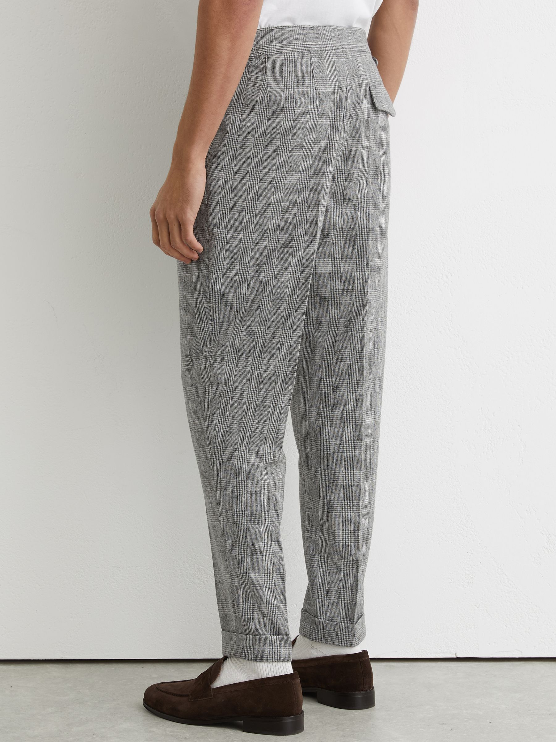 Wool-Blend Check Tapered Trousers in Grey - image 4