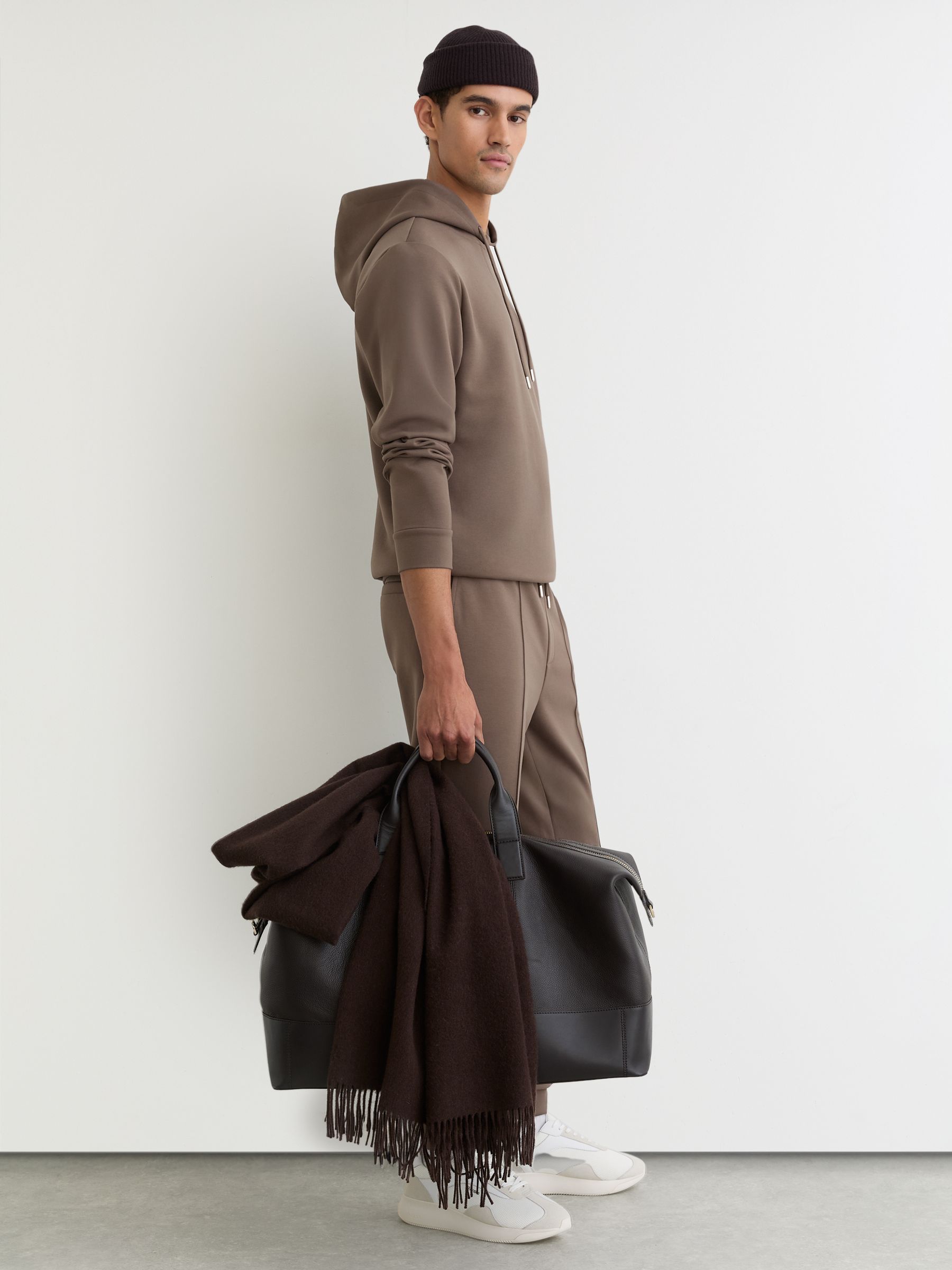 Premium Interlock-Jersey Hoodie in Light Brown - Image 3 of 6