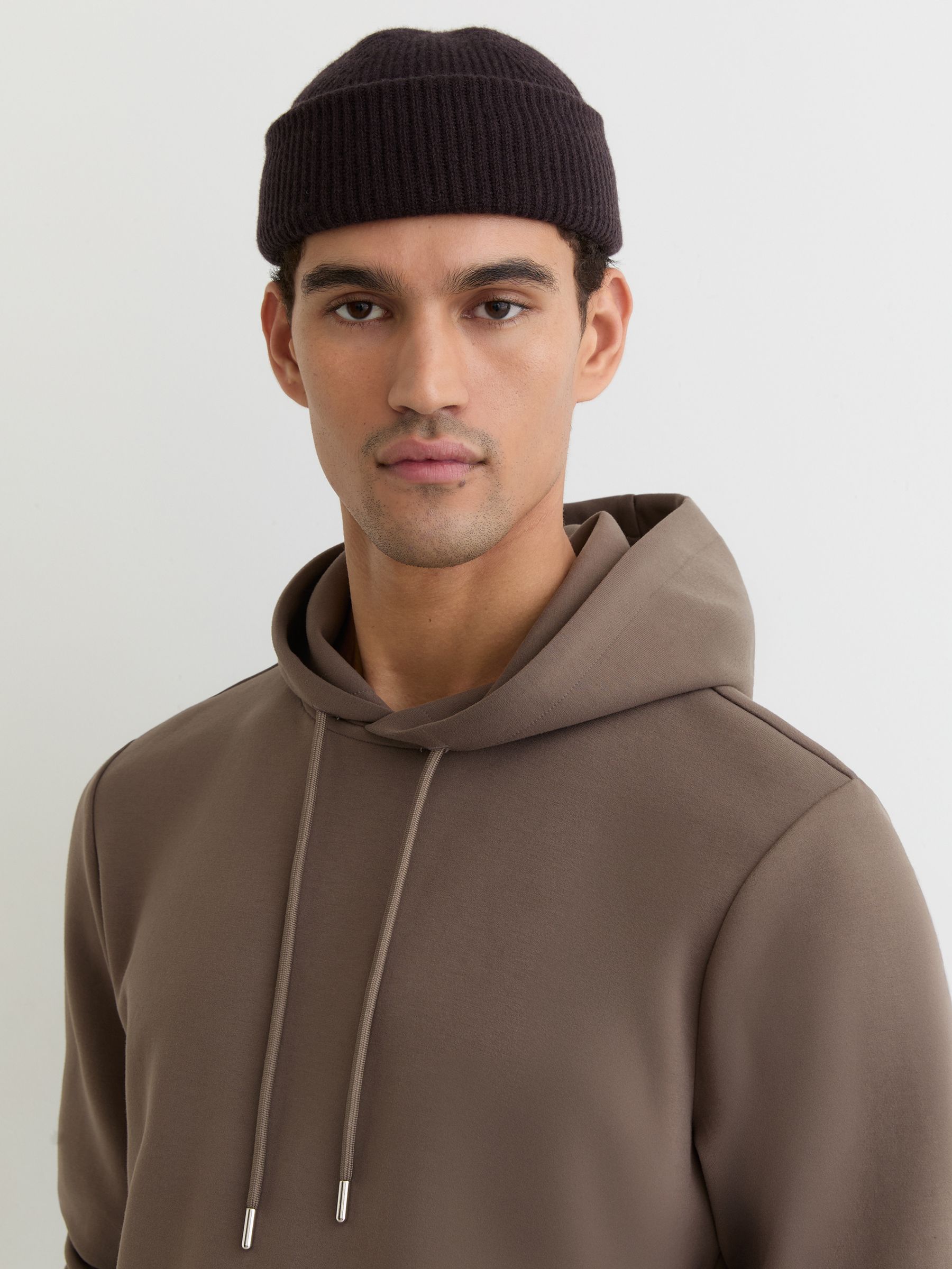 Premium Interlock-Jersey Hoodie in Light Brown - Image 4 of 6