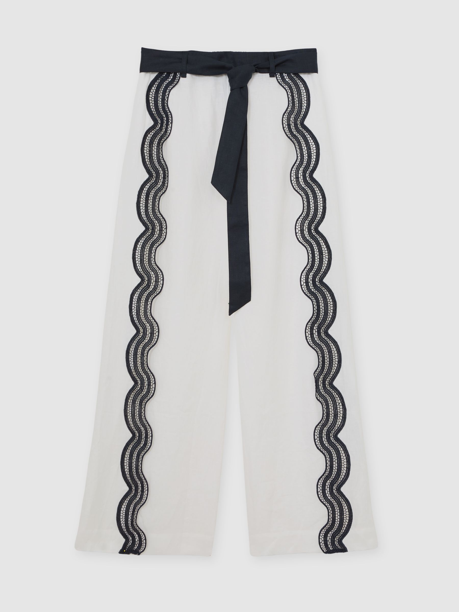 Side Scallop Trousers in Ivory/Navy - Image 2 of 6