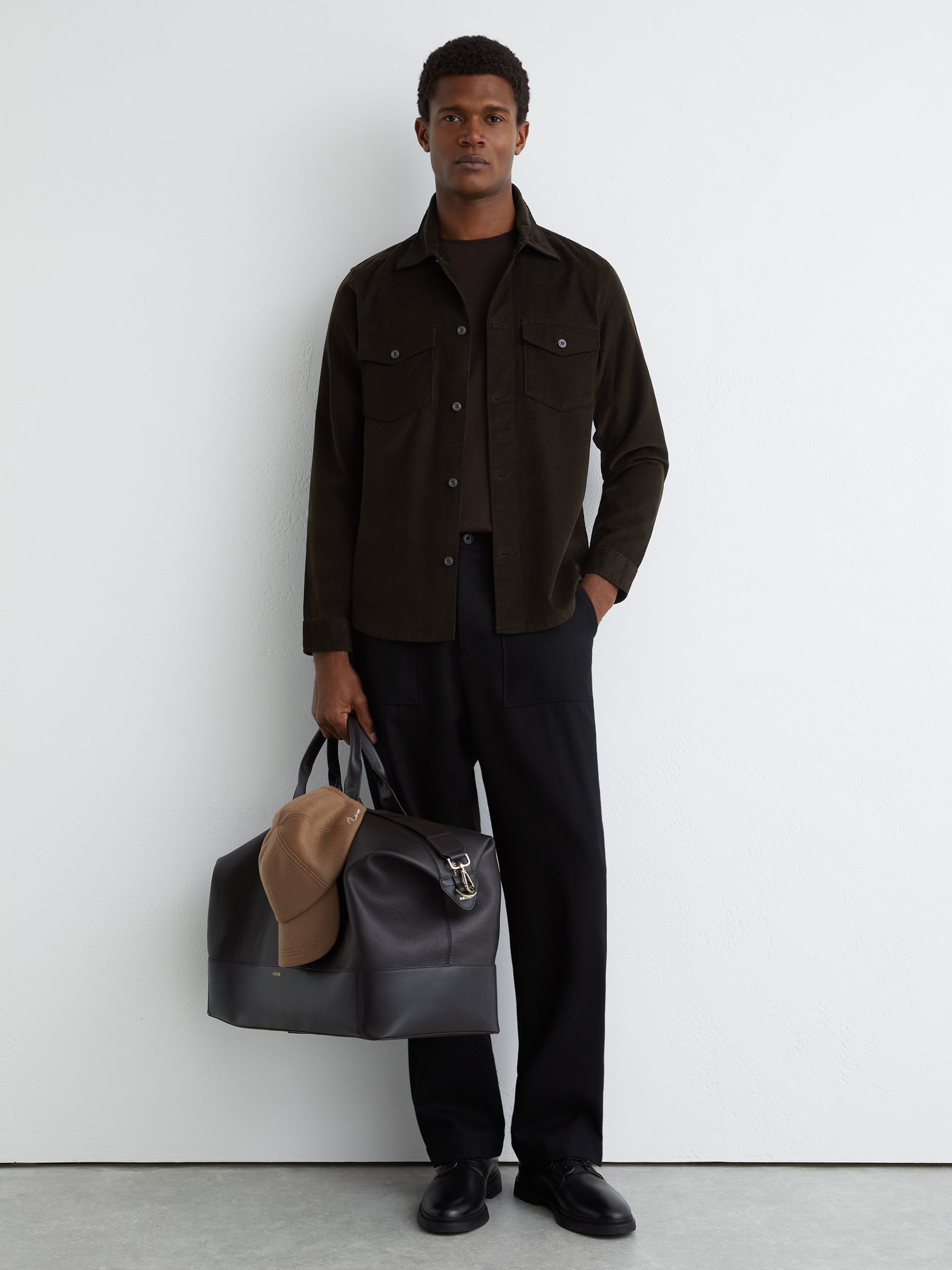 Cotton Corduroy Twin-Pocket Overshirt in Dark Green - Image 1 of 6