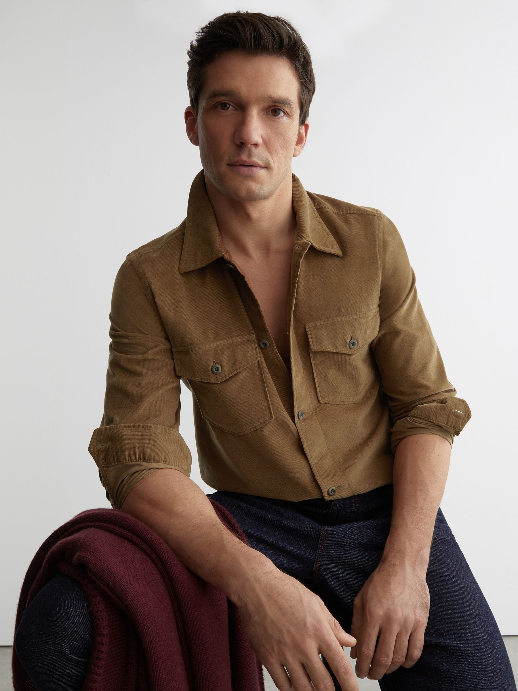 Corduroy Twin-Pocket Overshirt in Stone - Image 4 of 7