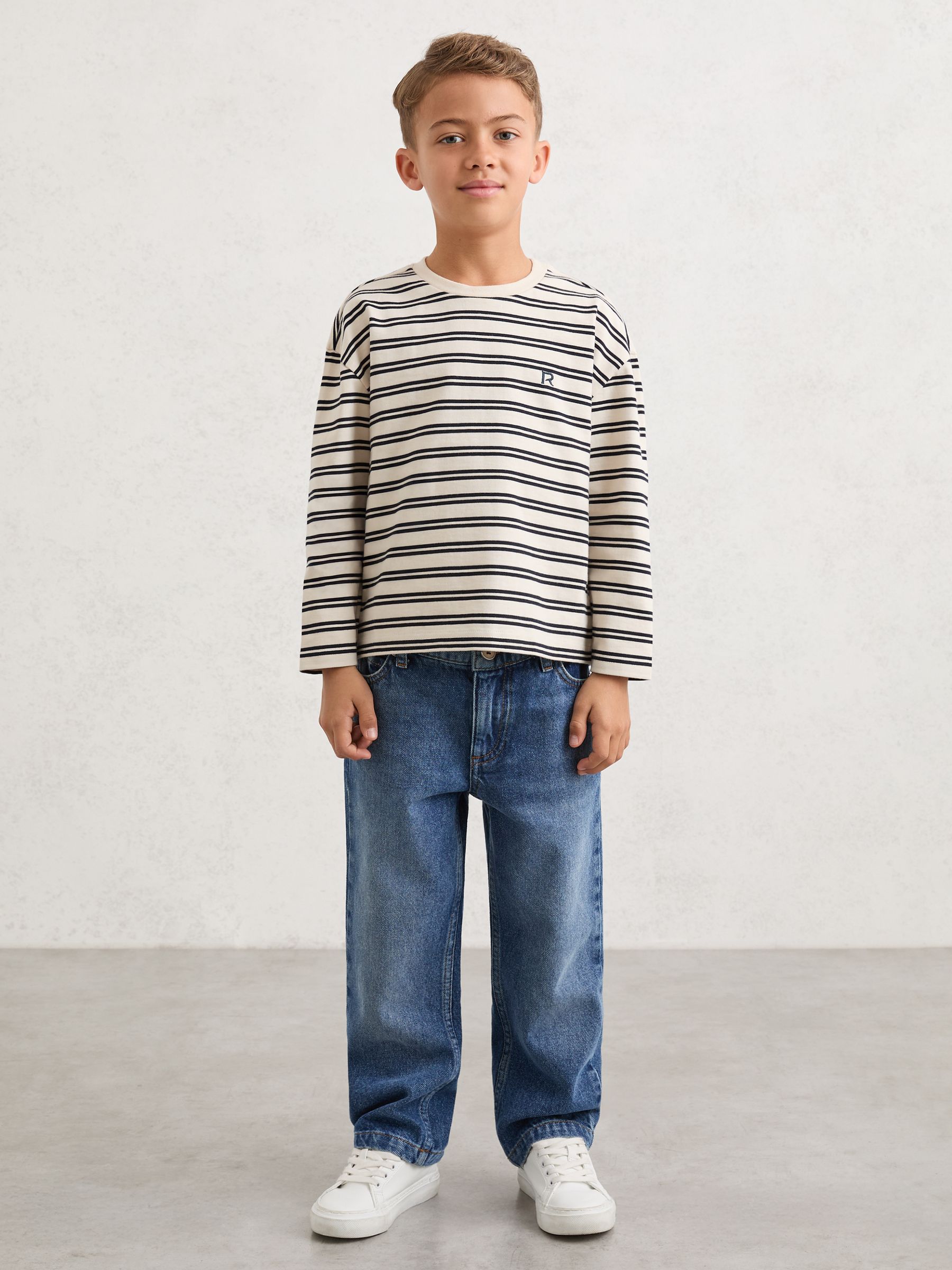 9-13 yrs Cotton Stripe Long-Sleeve T-Shirt in Navy/White - Image 3 of 5