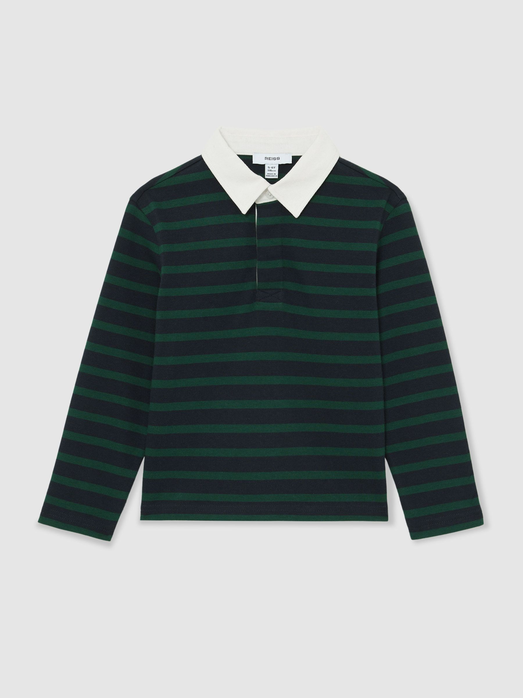 13-14 yrs Cotton Rugby-Stripe Polo Shirt in Navy/Green - Image 1 of 5