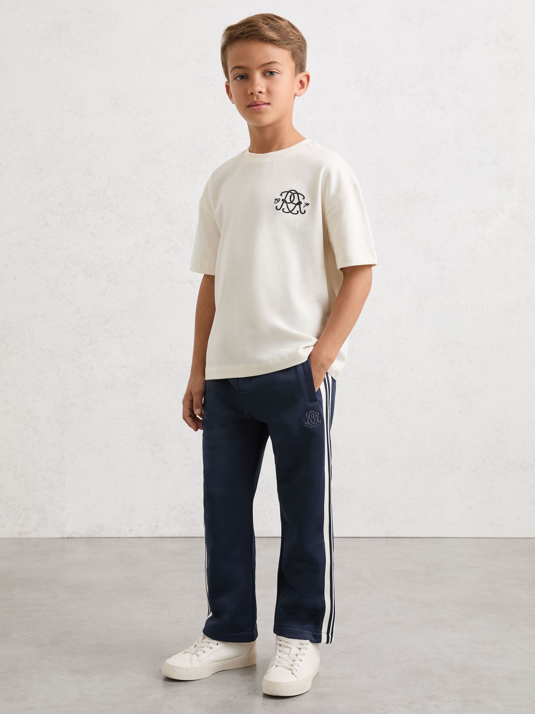 3-9 yrs Monogram Side-Stripe Joggers in Navy Blue - Image 5 of 6