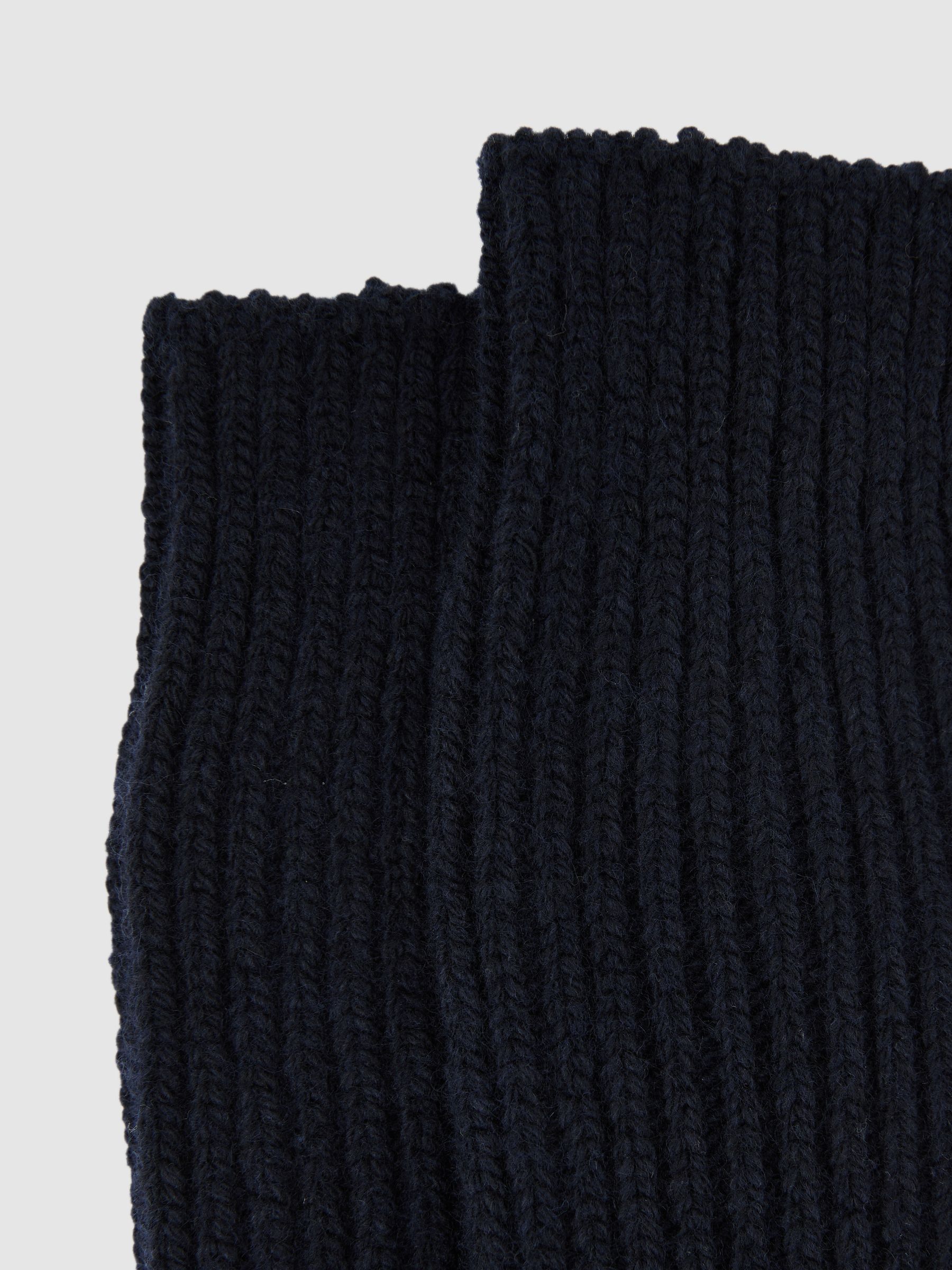 Rib-Knit Socks with Wool and Cashmere in Navy - Image 3 of 3