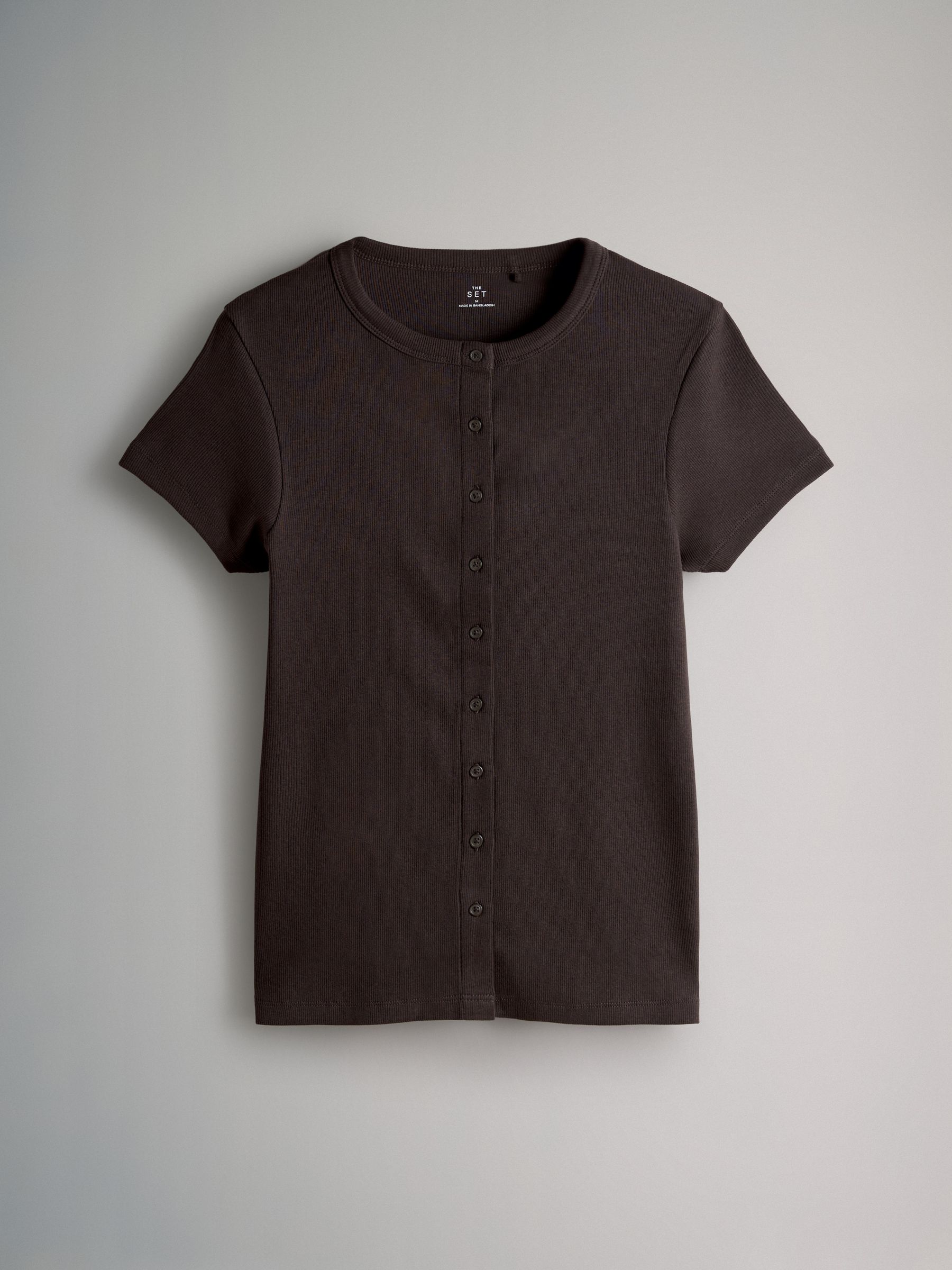 Black/Chocolate Brown/White 3 Pack Short Sleeve Button Through Rib T-Shirts - Image 3 of 6