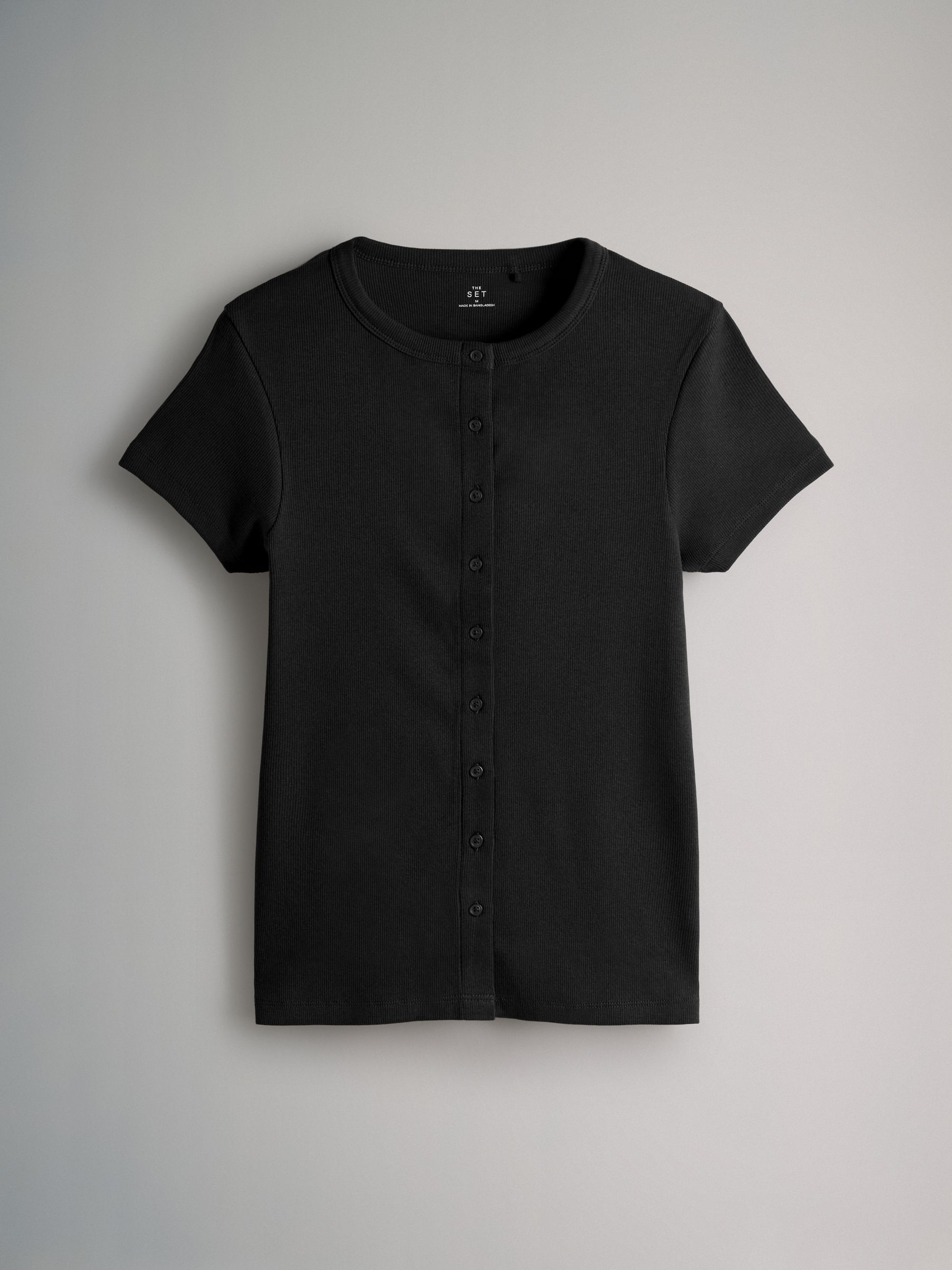 Black/Chocolate Brown/White 3 Pack Short Sleeve Button Through Rib T-Shirts - Image 4 of 6