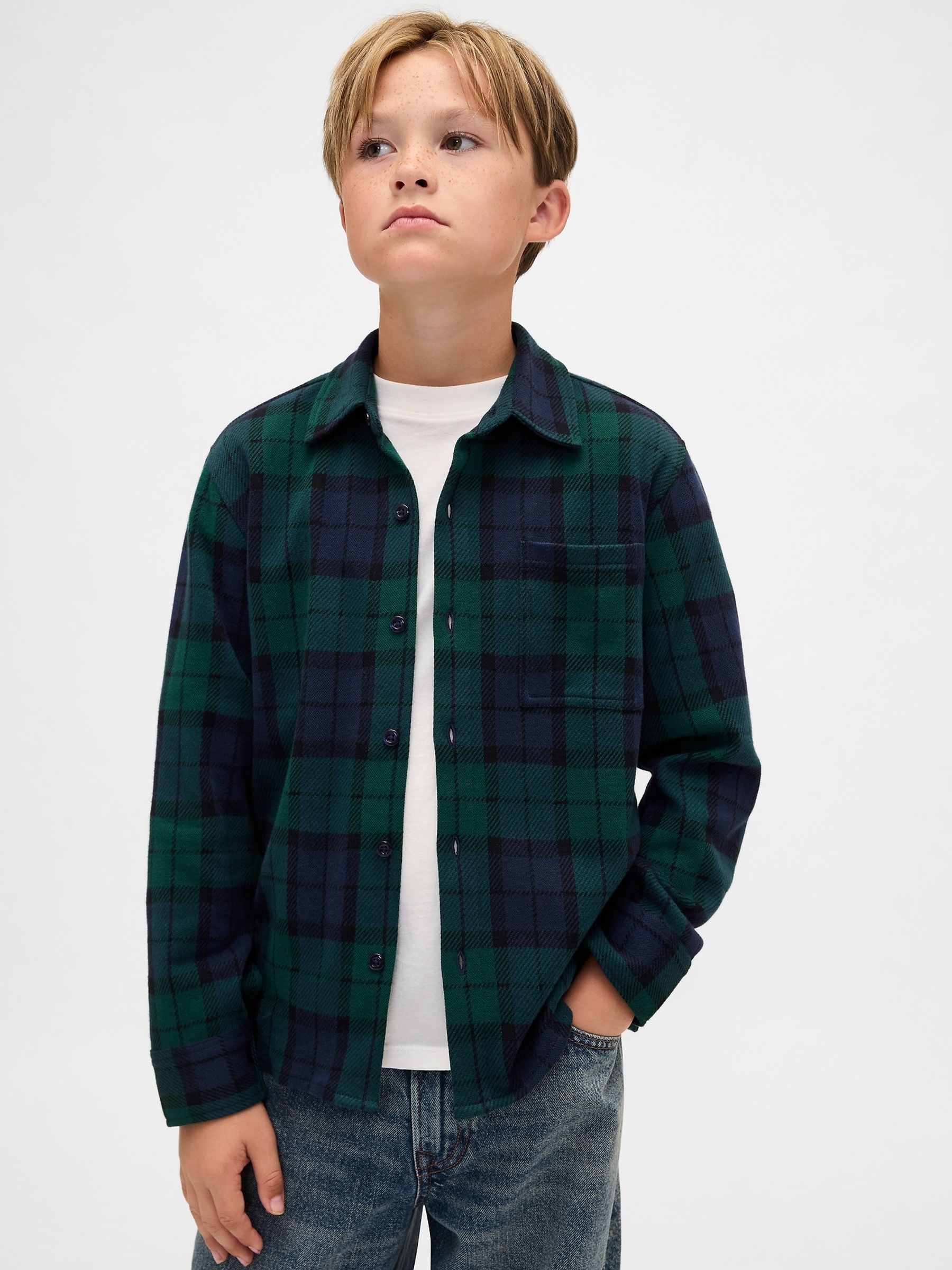 Green/Navy Check Knit Jersey Check Shirt - Image 1 of 1