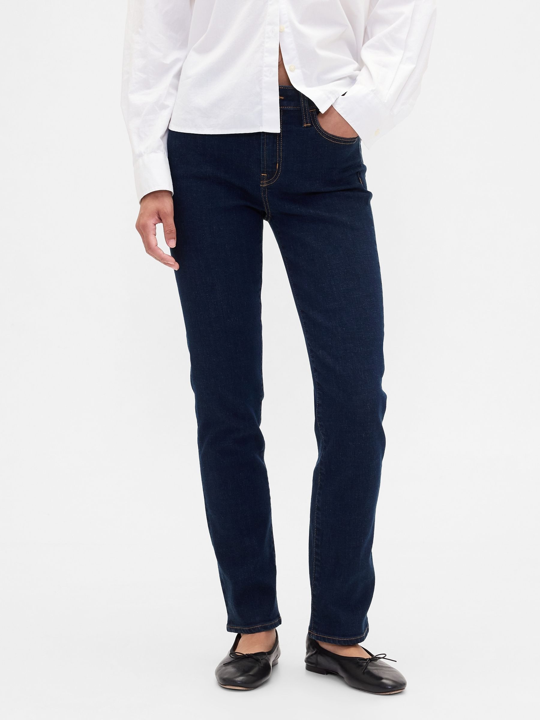 Dark Indigo Blue Mid Waisted Classic Straight Jeans - Image 1 of 6