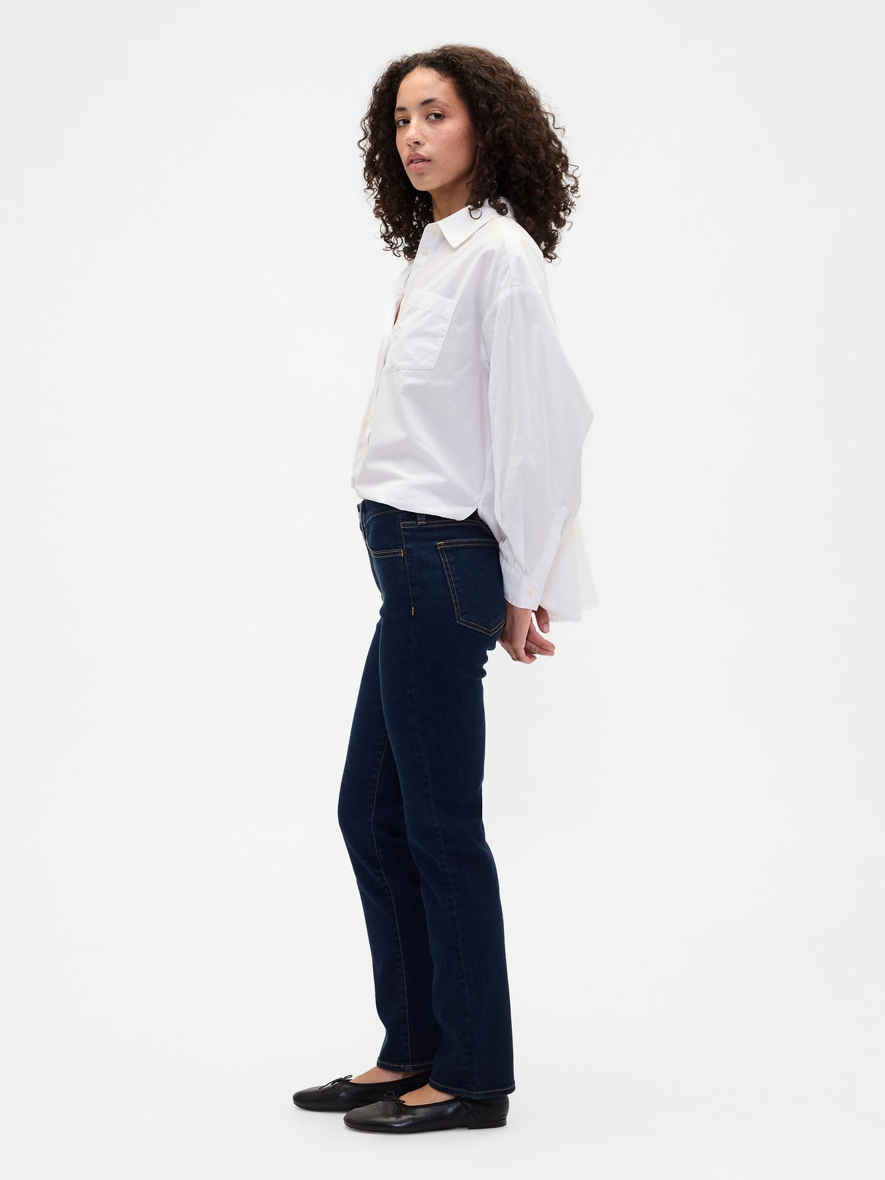 Dark Indigo Blue Mid Waisted Classic Straight Jeans - Image 3 of 6