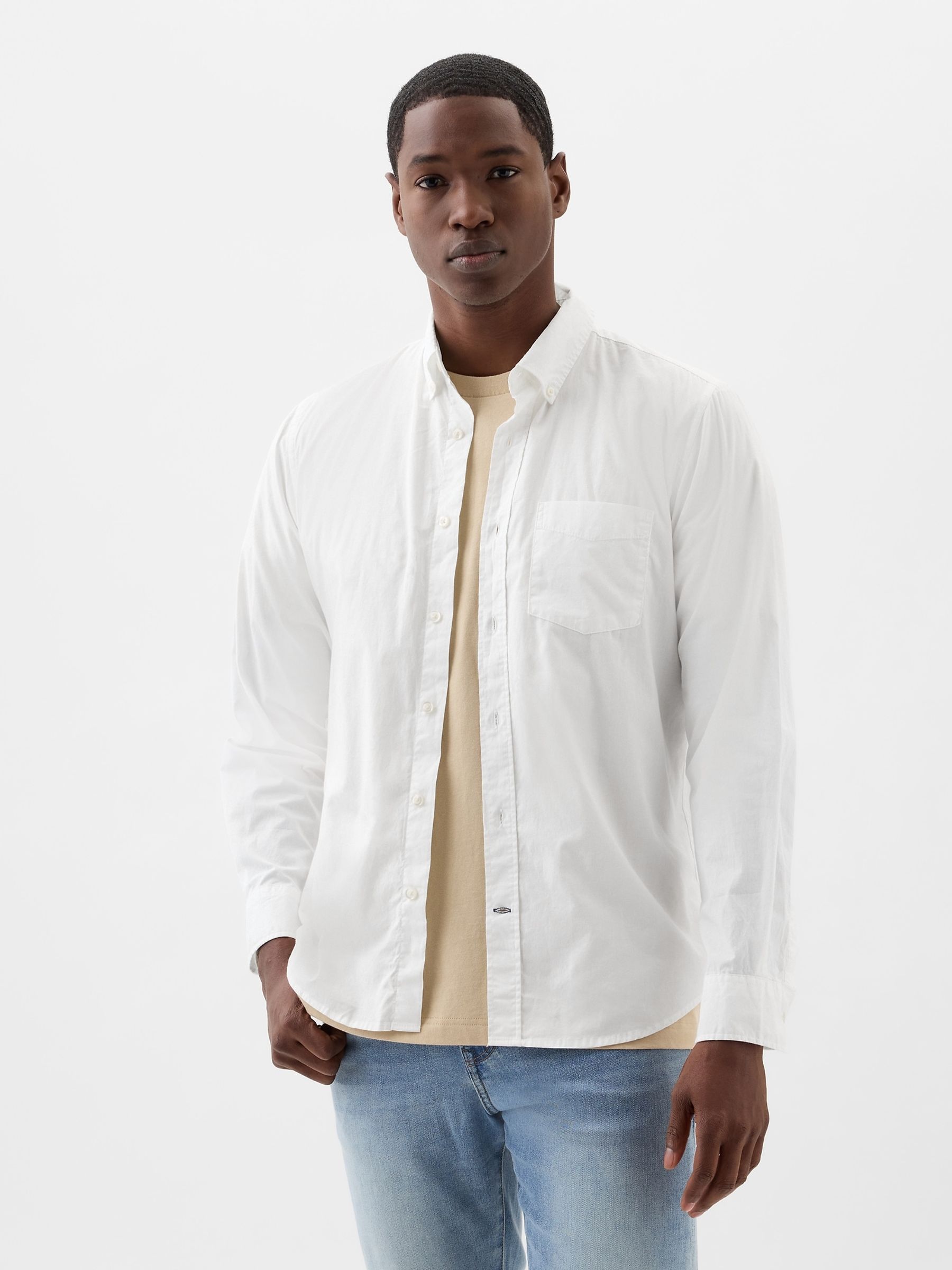 White Stretch Poplin Shirt in Standard Fit - Image 1 of 4