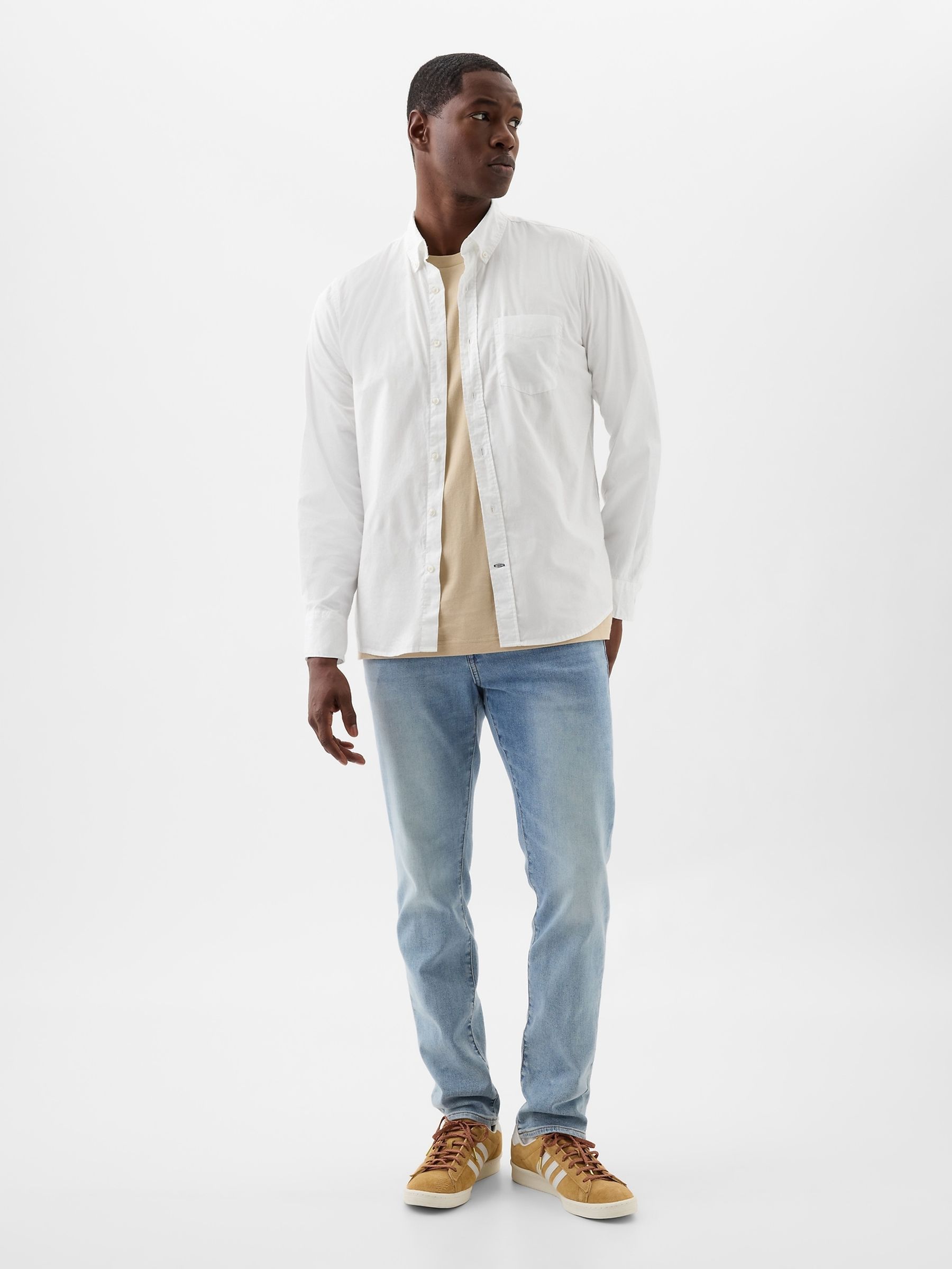 White Stretch Poplin Shirt in Standard Fit - Image 3 of 4