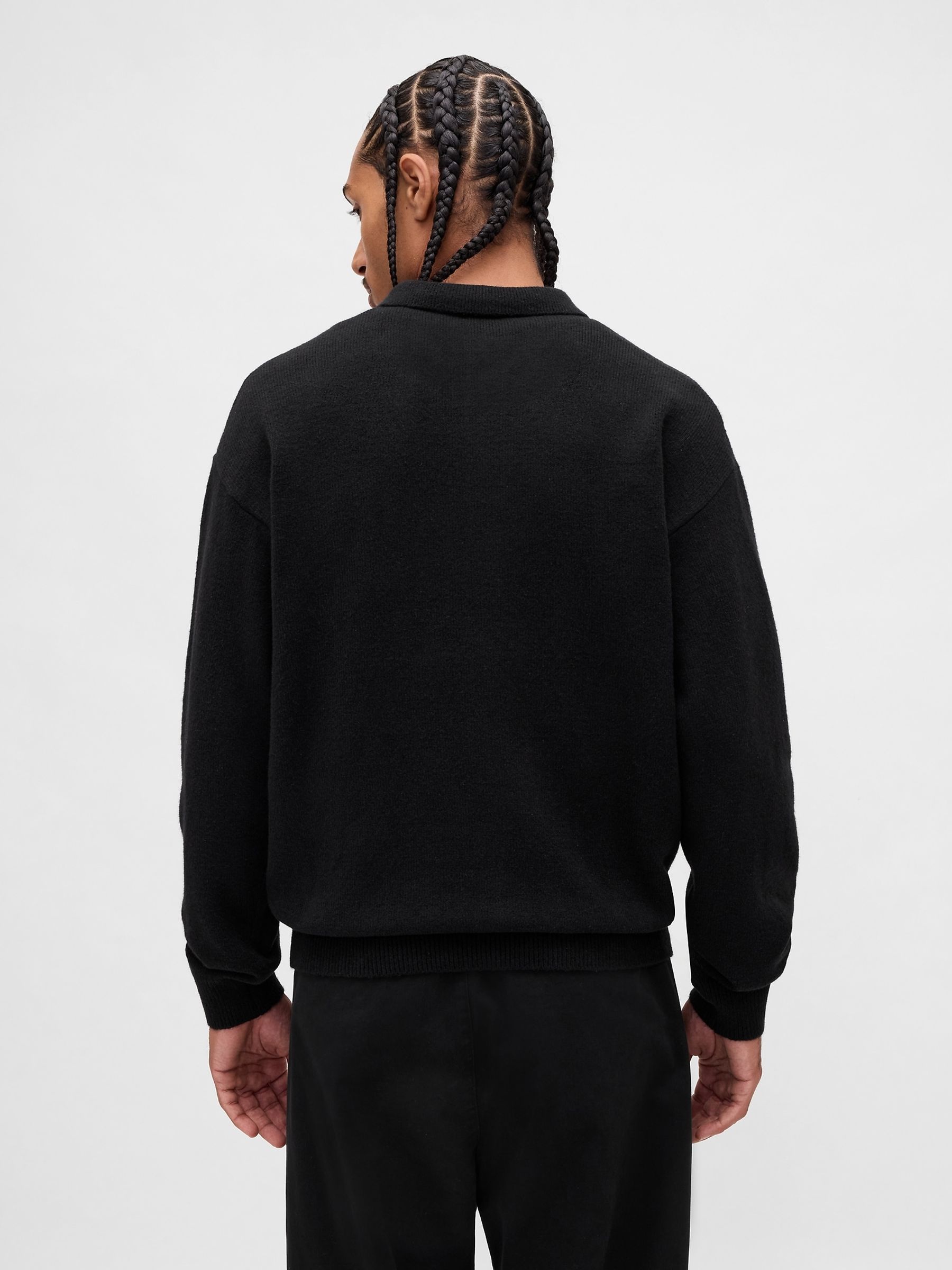 Black CashSoft Relaxed Polo Sweatshirt - Image 2 of 4 Black CashSoft Relaxed Polo Sweatshirt - Image 2 of 4