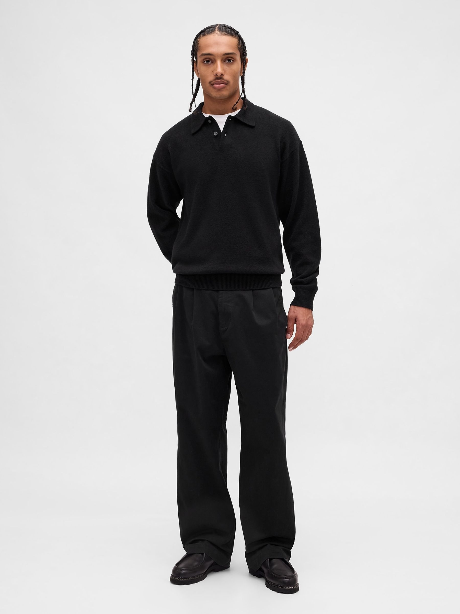 Black CashSoft Relaxed Polo Sweatshirt - Image 3 of 4