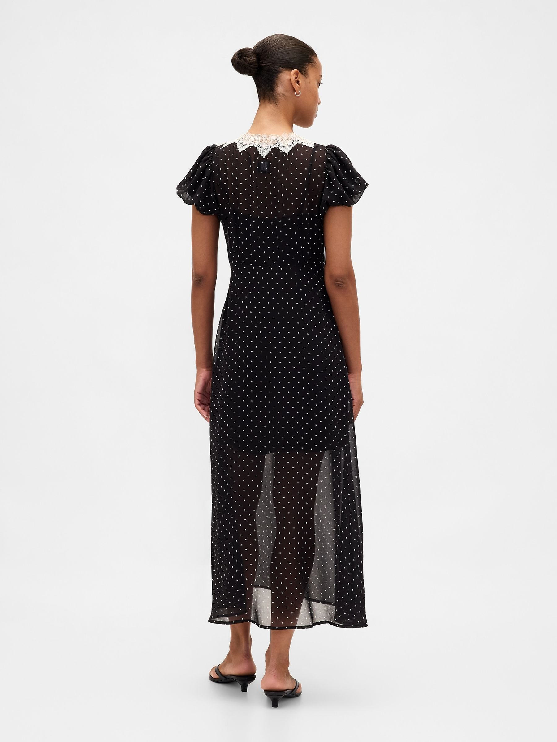 Black Lace-Trim V Neck Maxi Dress - Image 2 of 4
