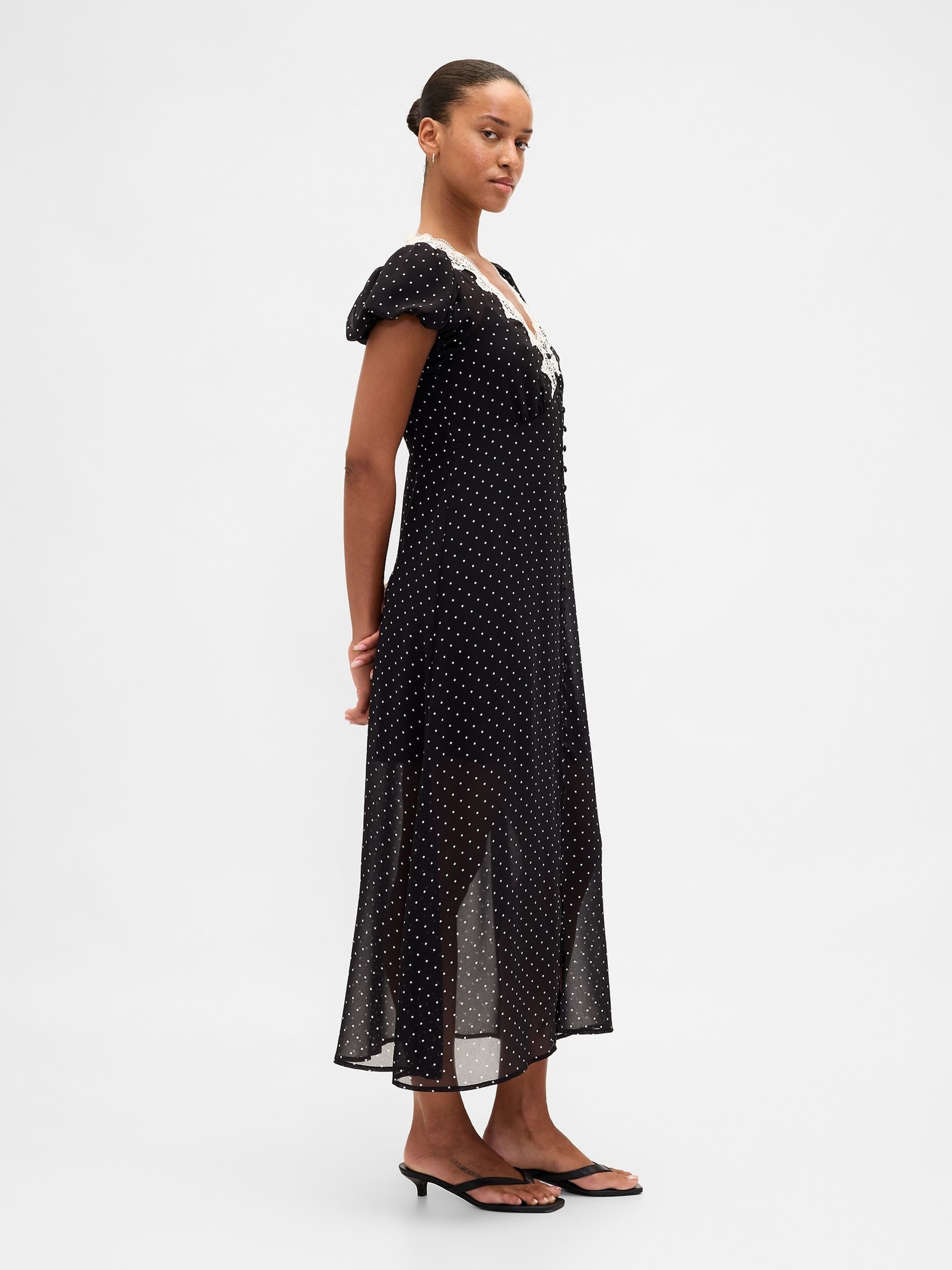 Black Lace-Trim V Neck Maxi Dress - Image 3 of 4