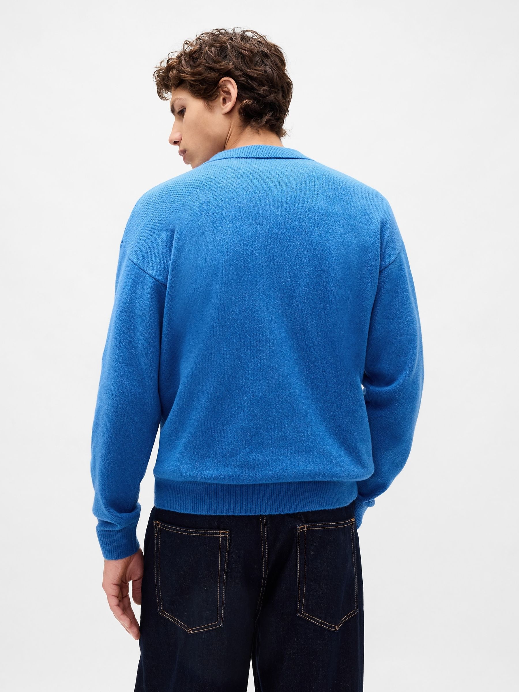 Blue CashSoft Relaxed Polo Sweatshirt - Image 2 of 4 Blue CashSoft Relaxed Polo Sweatshirt - Image 2 of 4