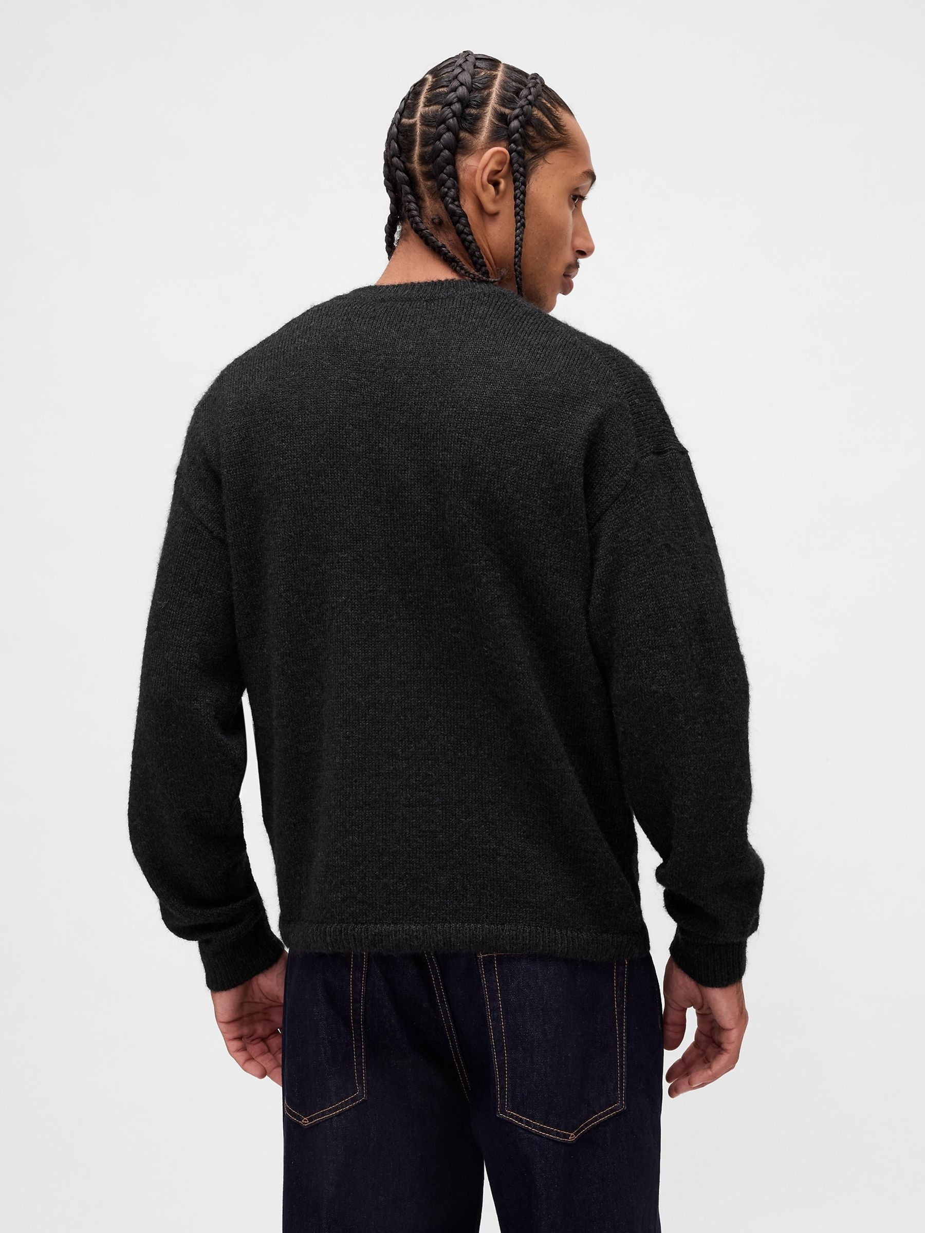 Black Fuzzy Relaxed Crop Cardigan - Image 2 of 4 Black Fuzzy Relaxed Crop Cardigan - Image 2 of 4