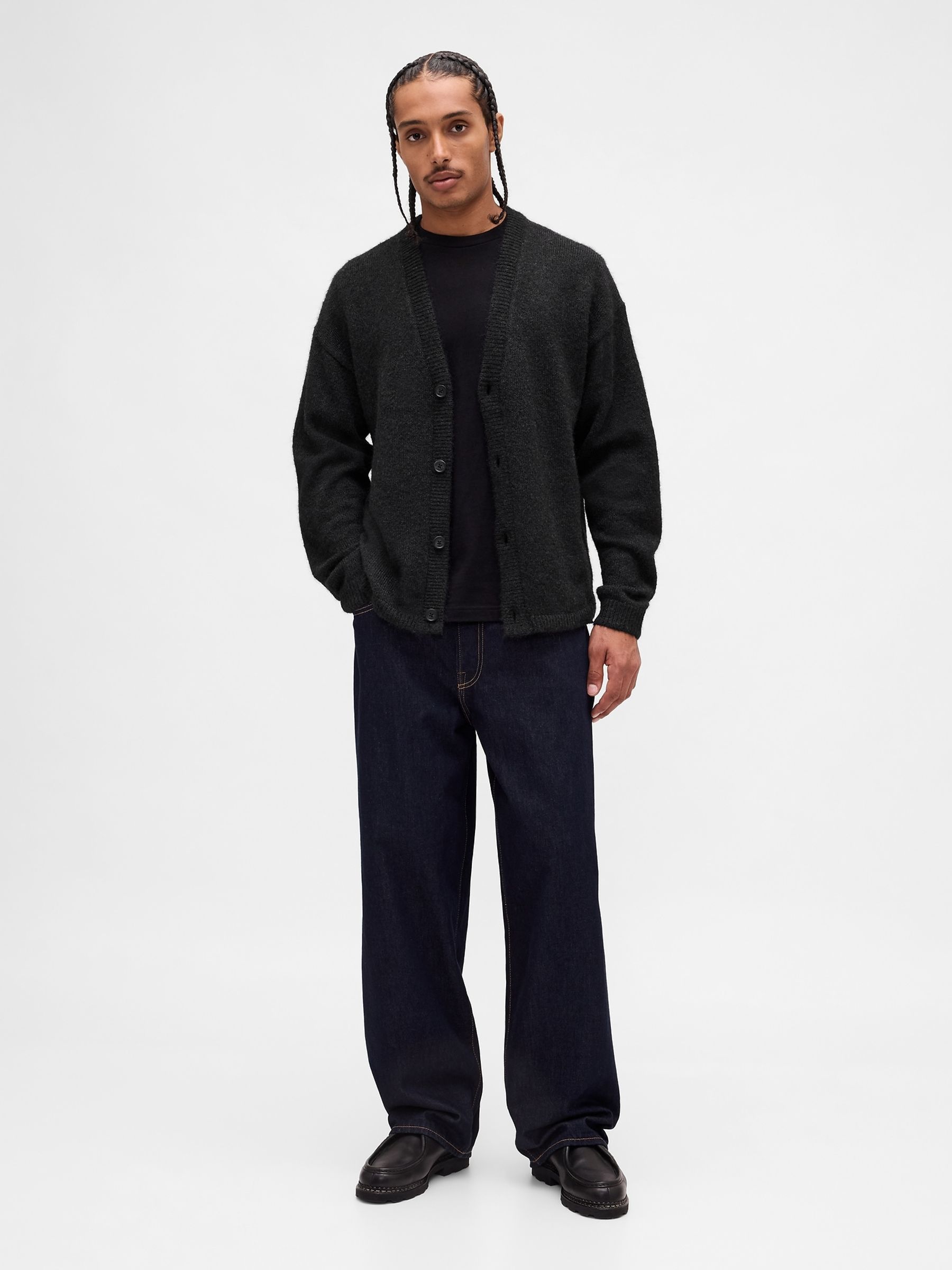 Black Fuzzy Relaxed Crop Cardigan - Image 3 of 4