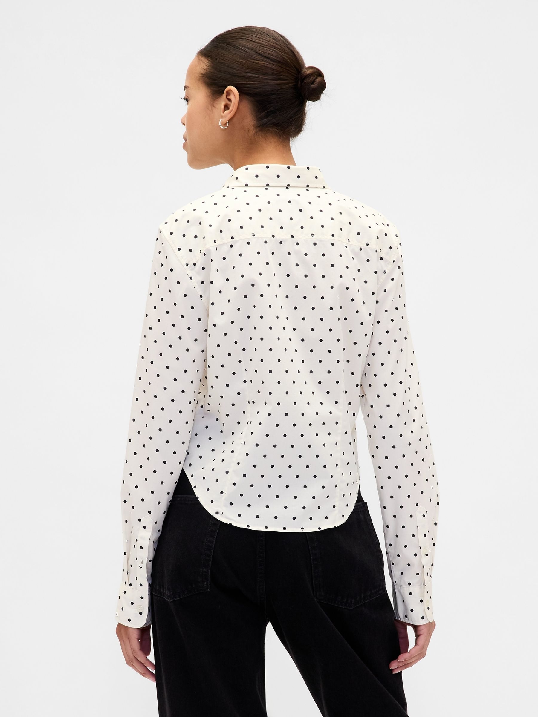 White Spotted Cotton Fitted Crop Shirt - Image 2 of 4 White Spotted Cotton Fitted Crop Shirt - Image 2 of 4