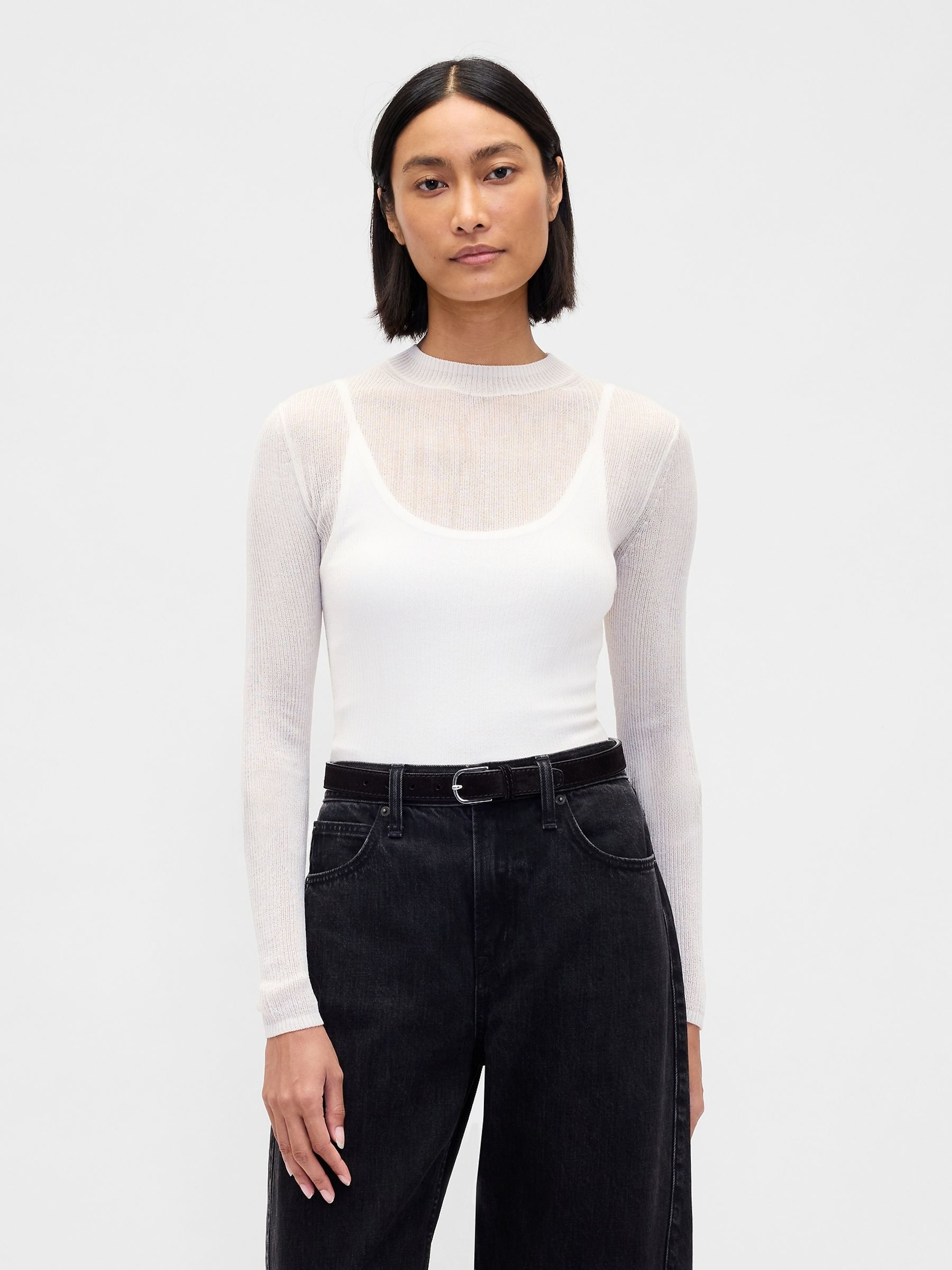 White High-Neck Sheer Top | Gap