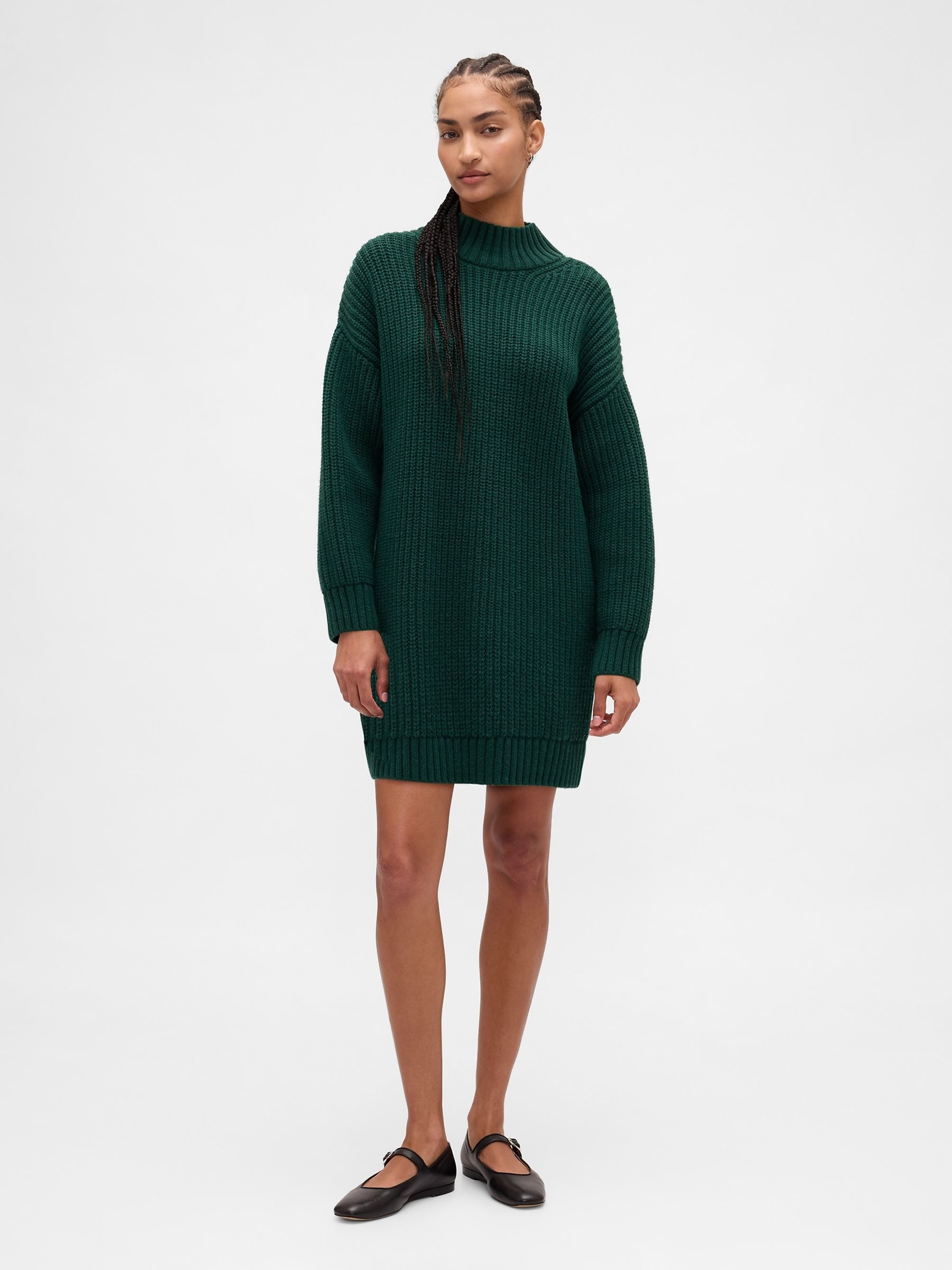 Green Oversized Turtle Neck Mini Jumper Dress - Image 3 of 6