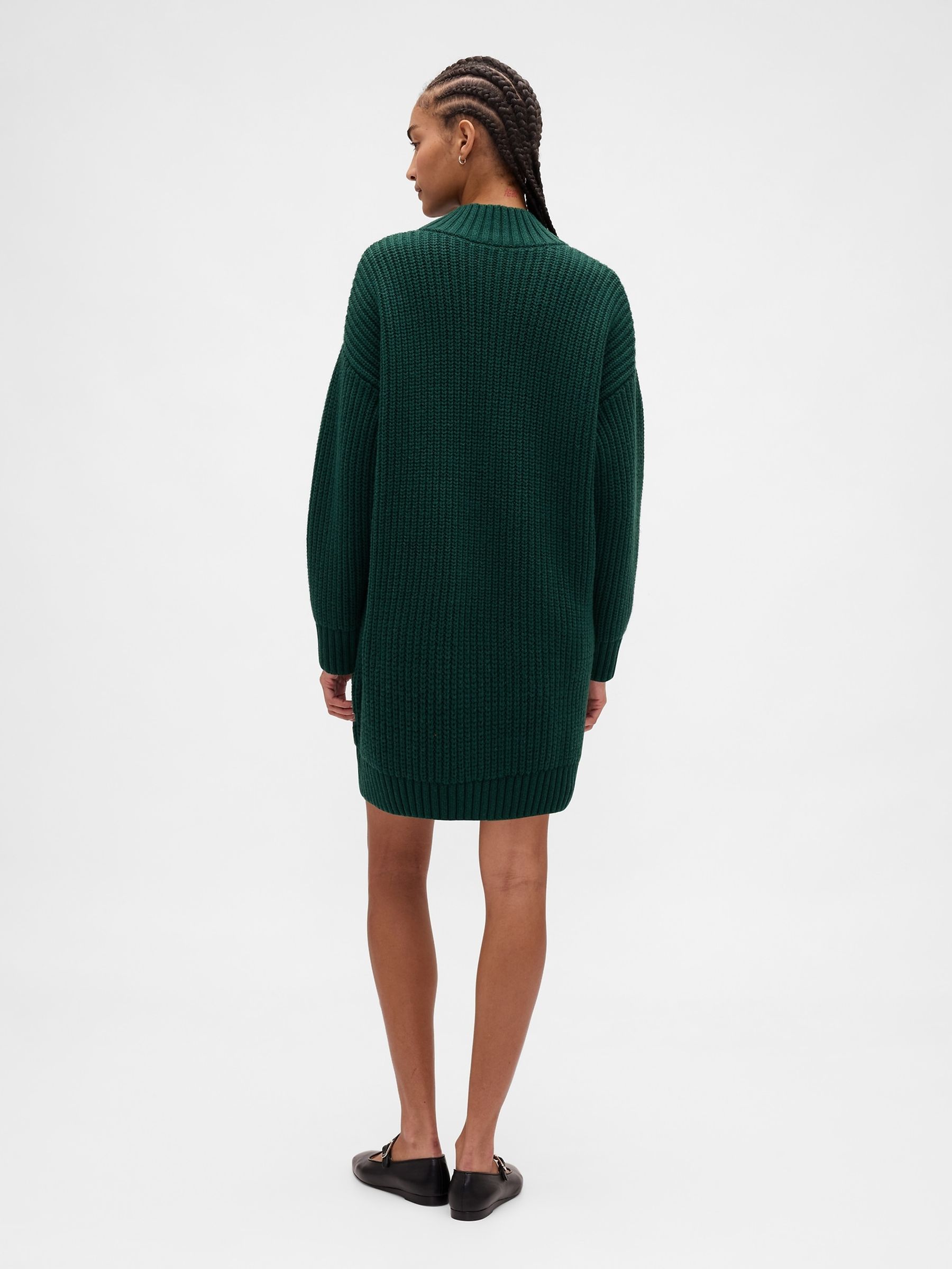 Green Oversized Turtle Neck Mini Jumper Dress - Image 4 of 6