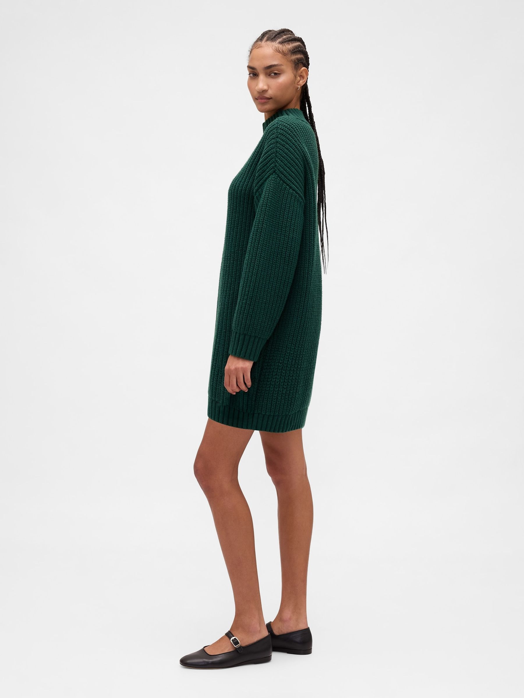 Green Oversized Turtle Neck Mini Jumper Dress - Image 5 of 6