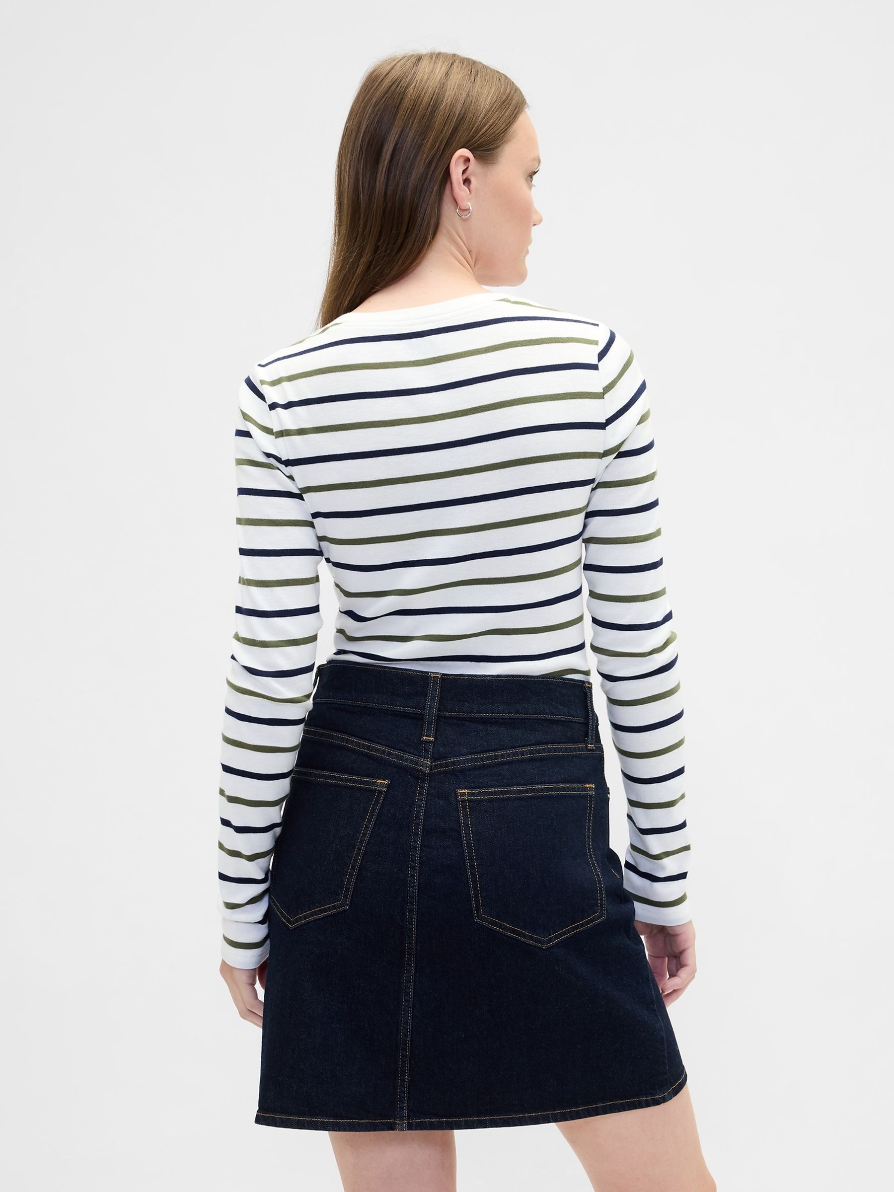 White/Green/Black stripe Modern Ribbed Stripe Crew Neck T-Shirt - Image 2 of 3 White/Green/Black stripe Modern Ribbed Stripe Crew Neck T-Shirt - Image 2 of 3