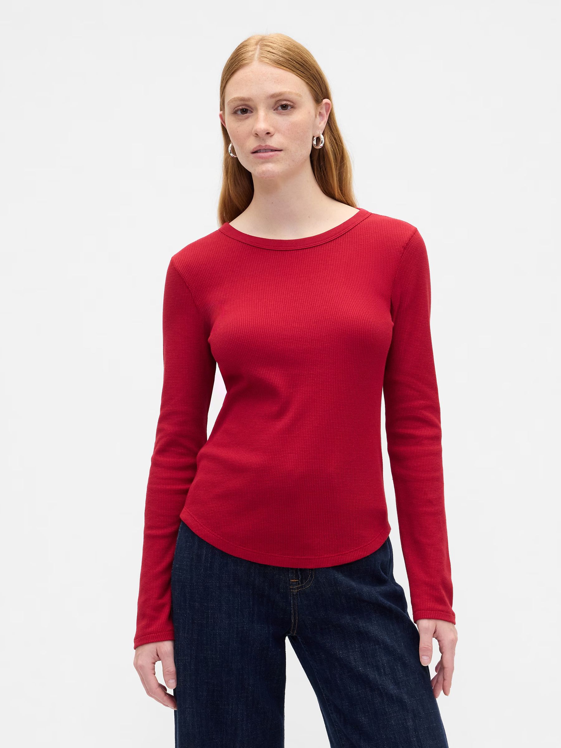Red Waffle-Knit Crew neck T-Shirt - Image 2 of 5